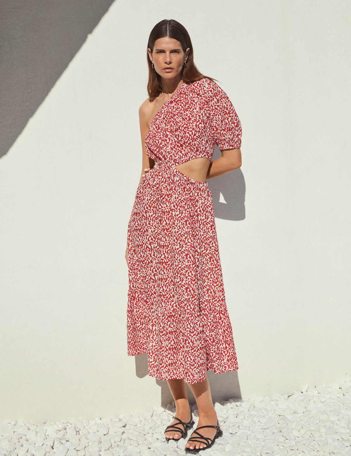 

Marks & Spencer Pure Cotton Printed One Shoulder Beach Dress (FEMALE, DARK RED MIX, 12)