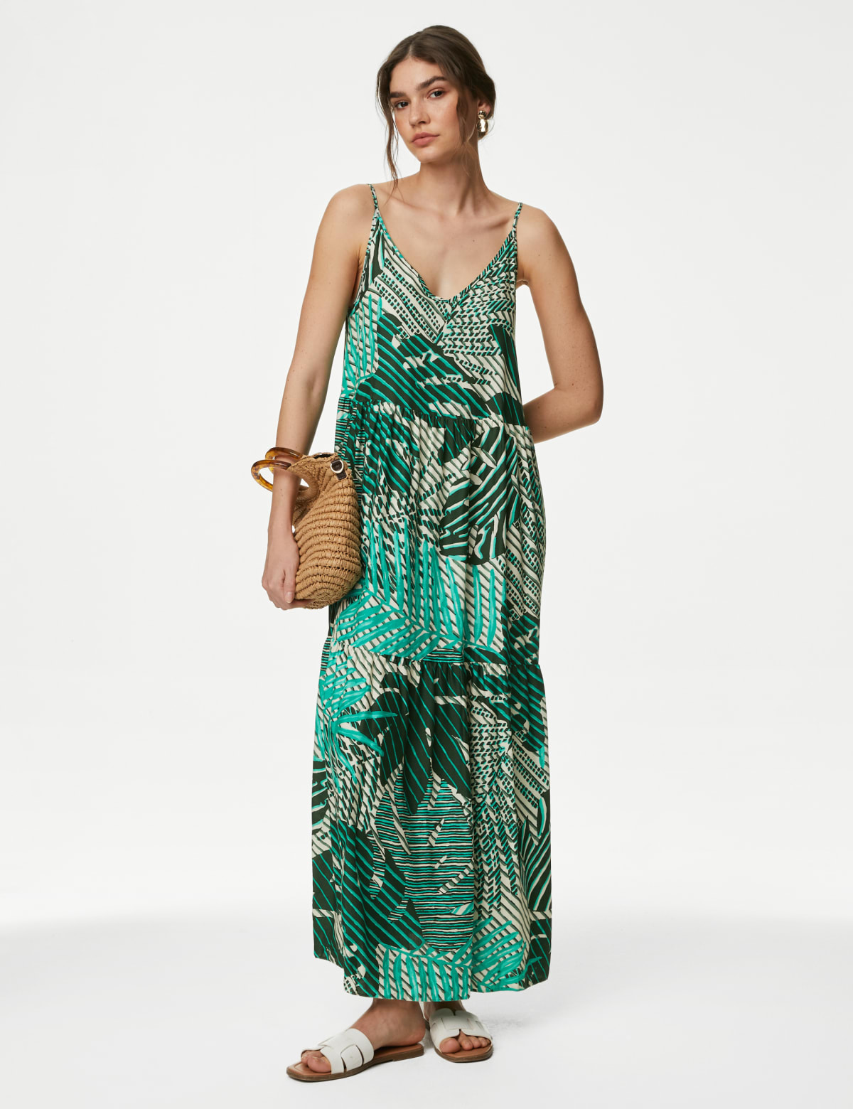 

Marks & Spencer Printed V-Neck Midaxi Beach Dress (FEMALE, GREEN MIX, 10-SHT)