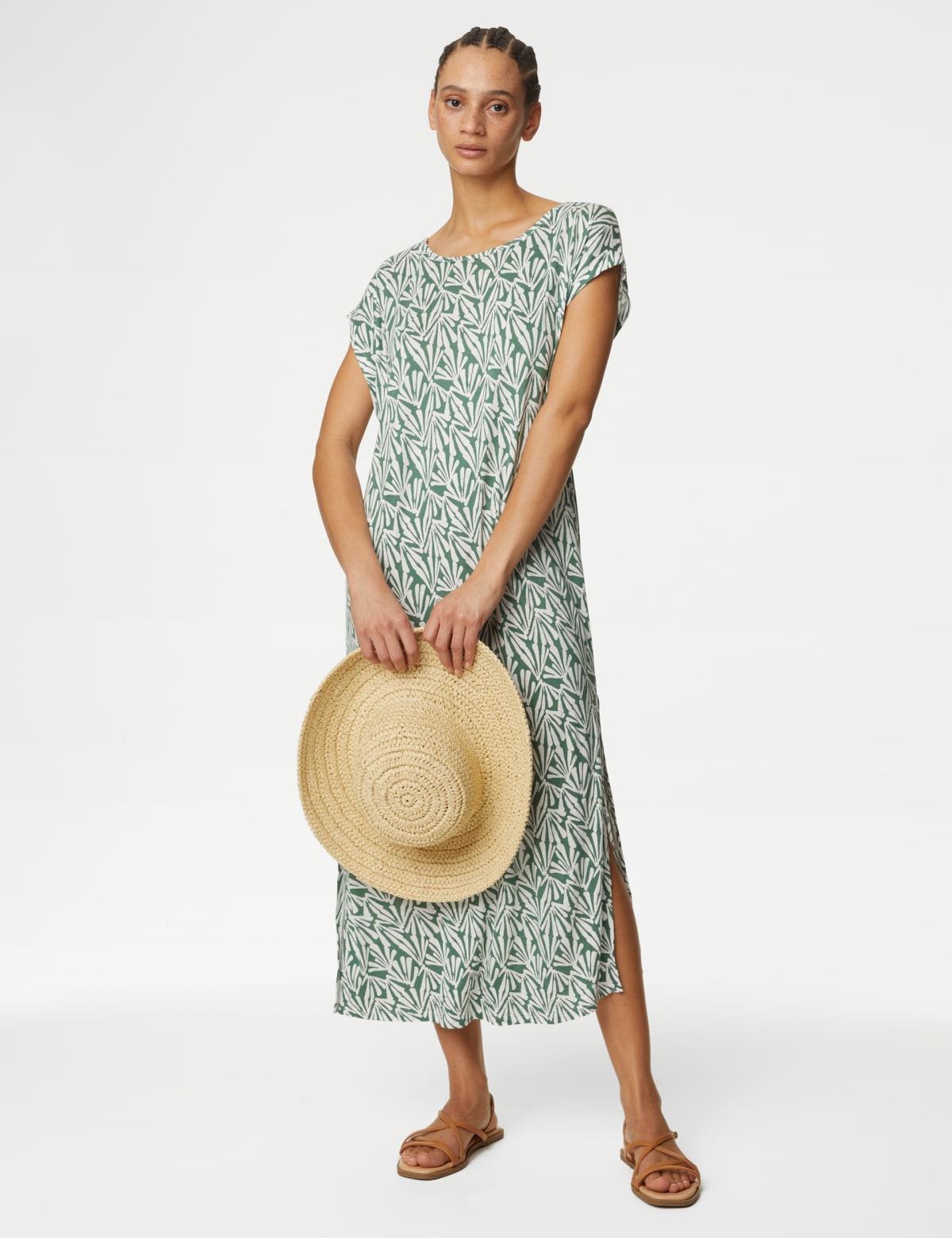 

Marks & Spencer Jersey Printed Midi Relaxed Shift Dress (FEMALE, GREEN MIX, M)