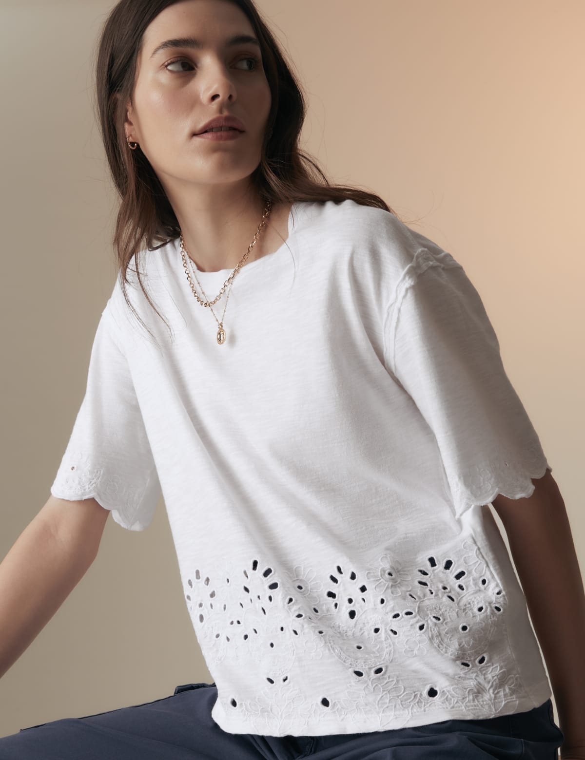 

Marks & Spencer Pure Cotton Broderie T-Shirt (FEMALE, SOFT WHITE, 14)