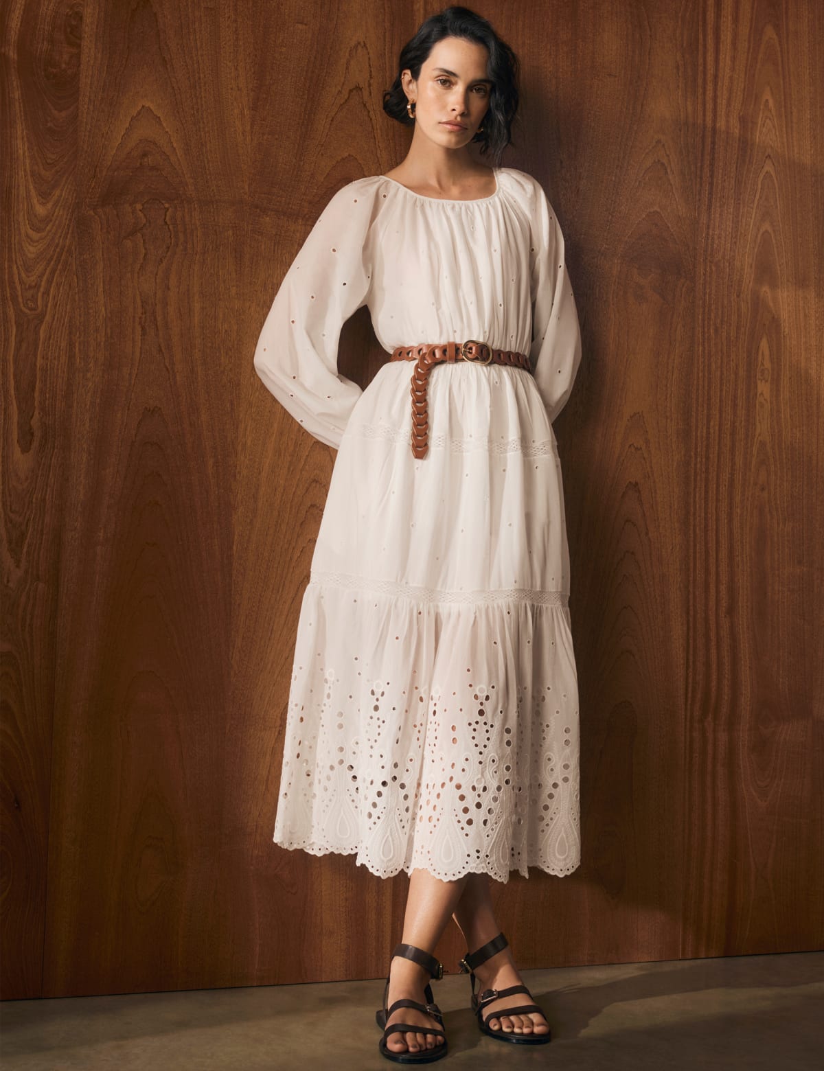 

Marks & Spencer Cotton Rich Broderie Midaxi Waisted Dress (FEMALE, SOFT WHITE, 14-REG)