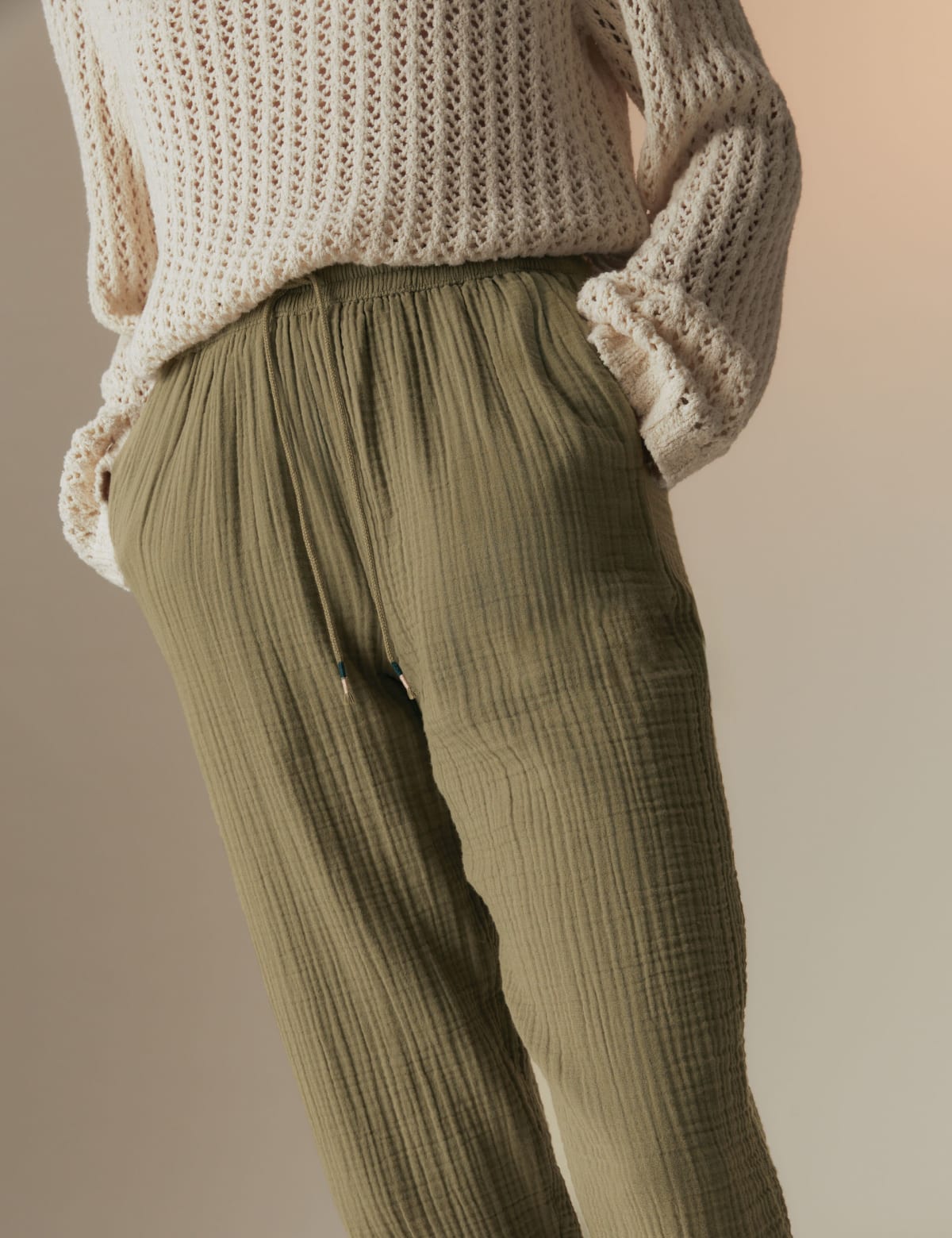 

Marks & Spencer Pure Cotton Textured Tapered Trousers (FEMALE, LIGHT KHAKI, 6-REG)