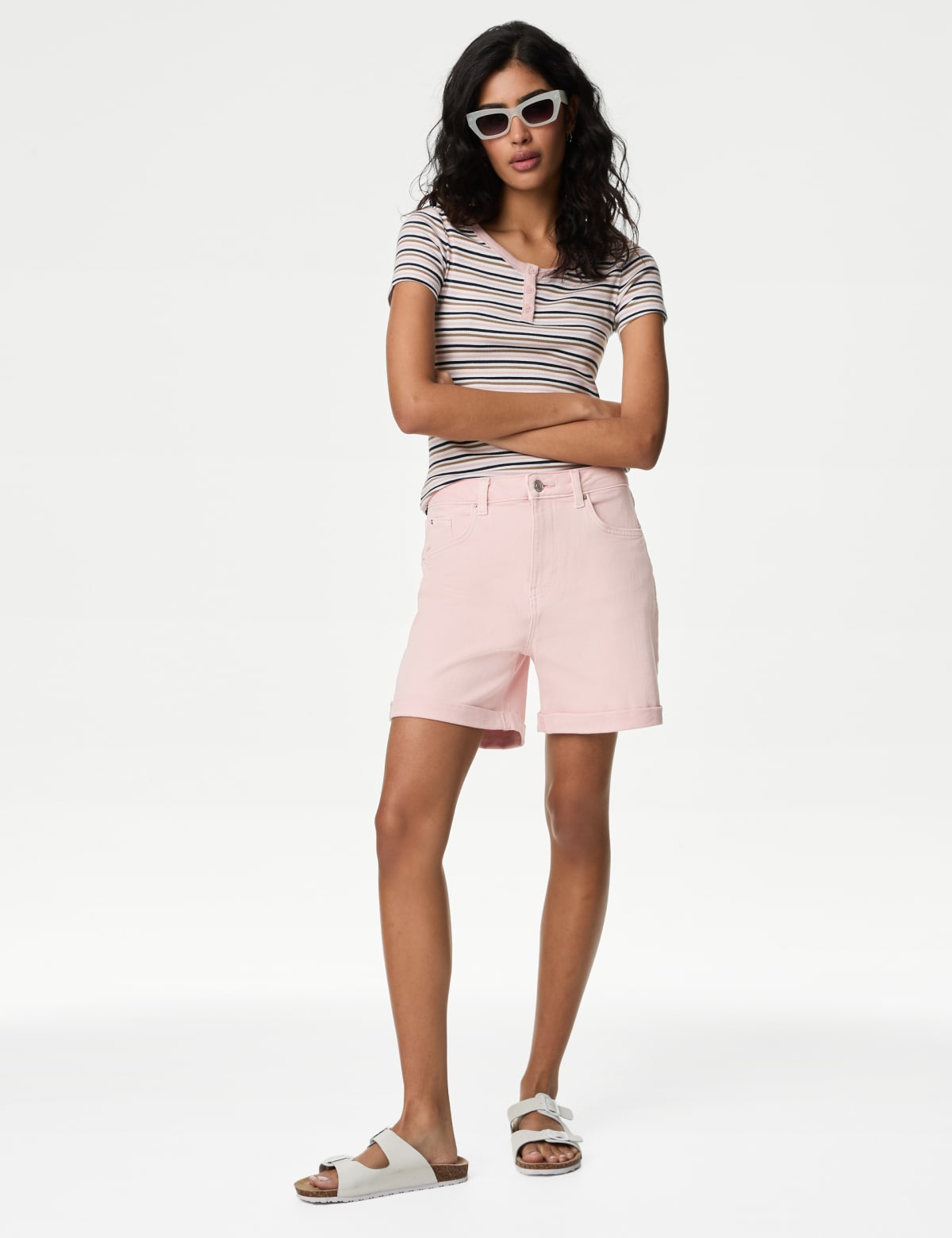 

Marks & Spencer Denim Boyfriend Shorts (FEMALE, PINK, 12)