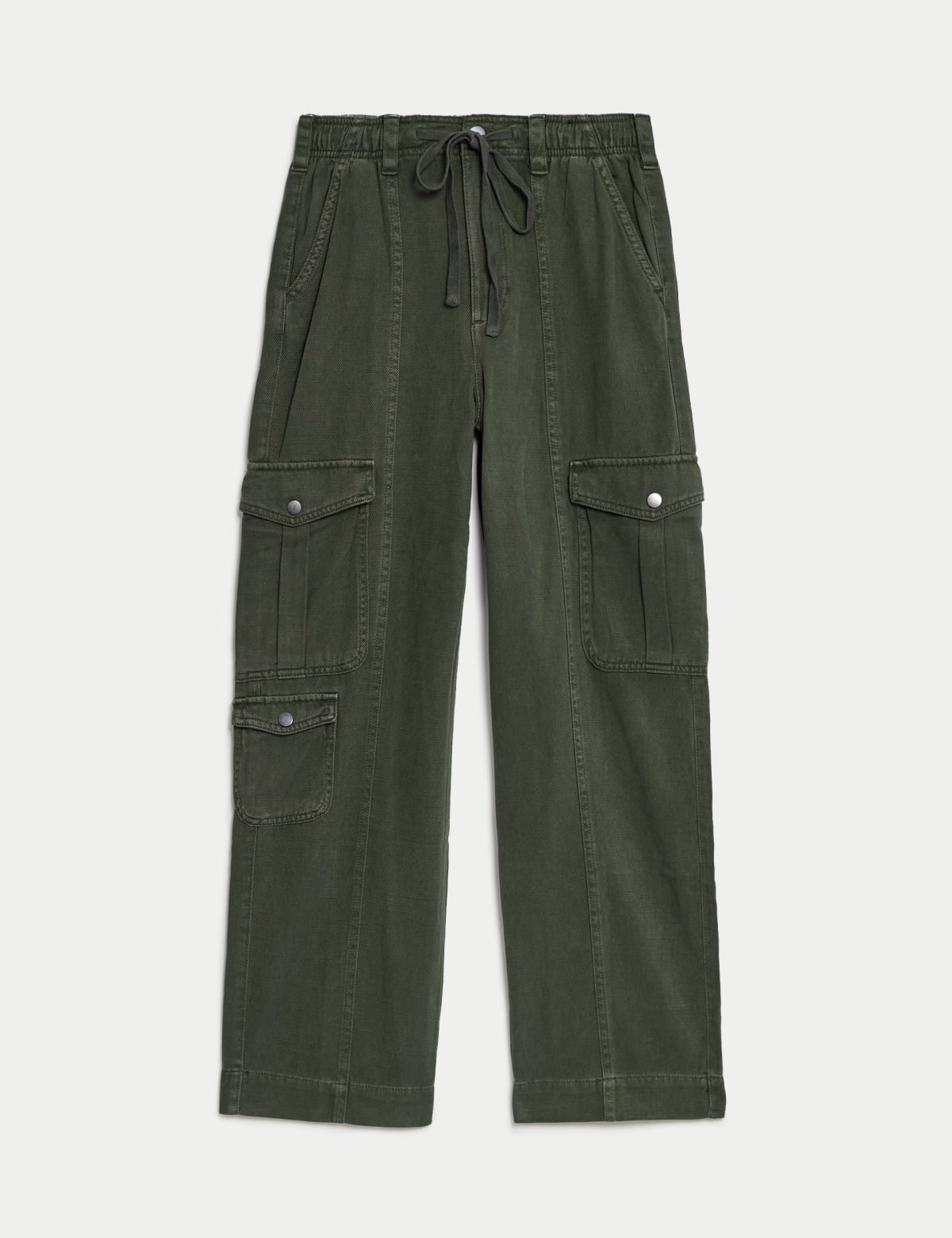 

Marks & Spencer Twill Cargo Drawstring Trousers (FEMALE, DARK OLIVE, 14-REG)