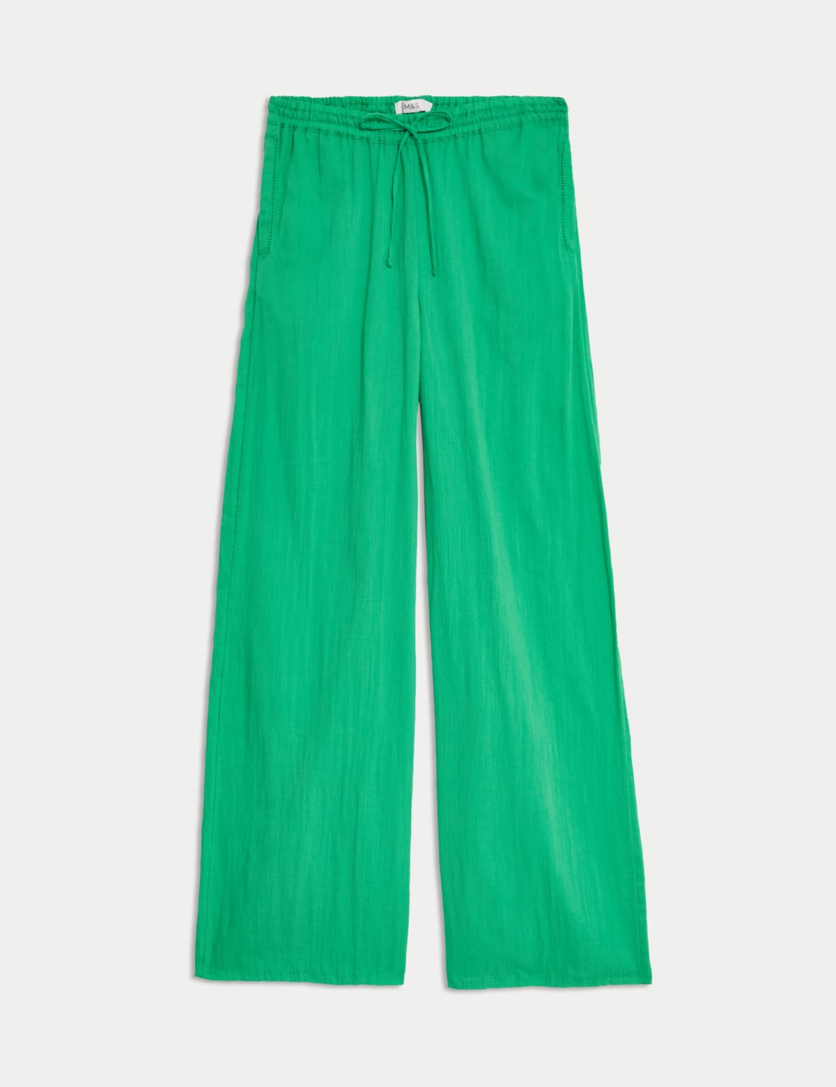 

Marks & Spencer Pure Cotton Wide Leg Trousers (FEMALE, MEDIUM GREEN, 10-REG)