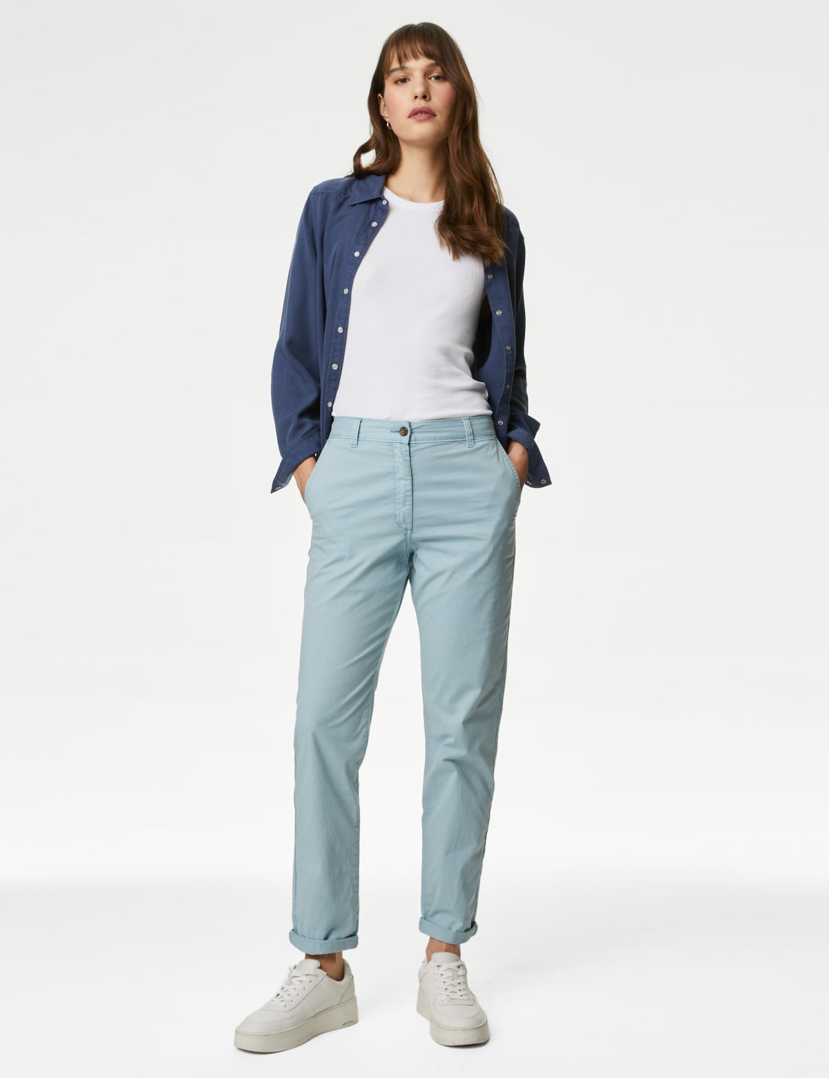 

Marks & Spencer Cotton Rich Tea Dyed Slim Fit Chinos (FEMALE, ICE BLUE, 14-REG)