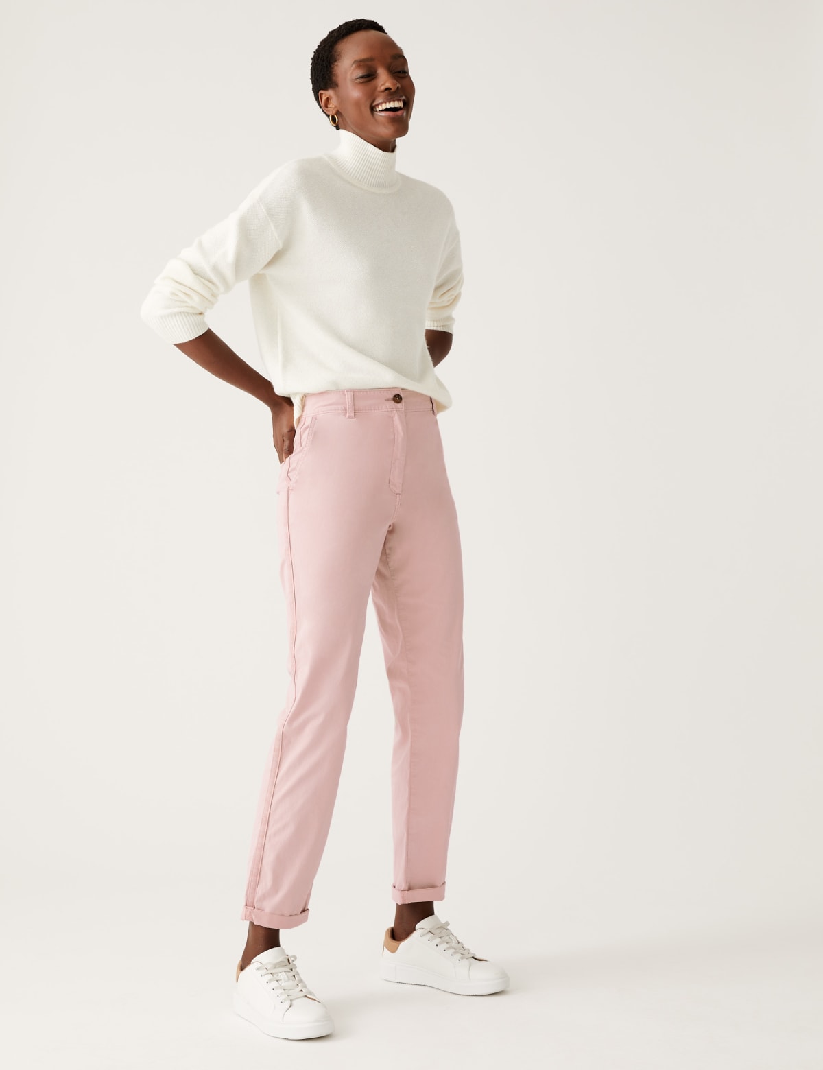 

Marks & Spencer Cotton Rich Tea Dyed Slim Fit Chinos (FEMALE, DUSTED PINK, 8-REG)