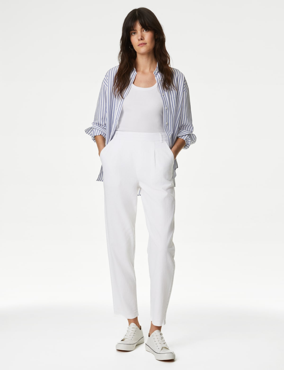 

Marks & Spencer Linen Rich Tapered Trousers (FEMALE, SOFT WHITE, 6-REG)