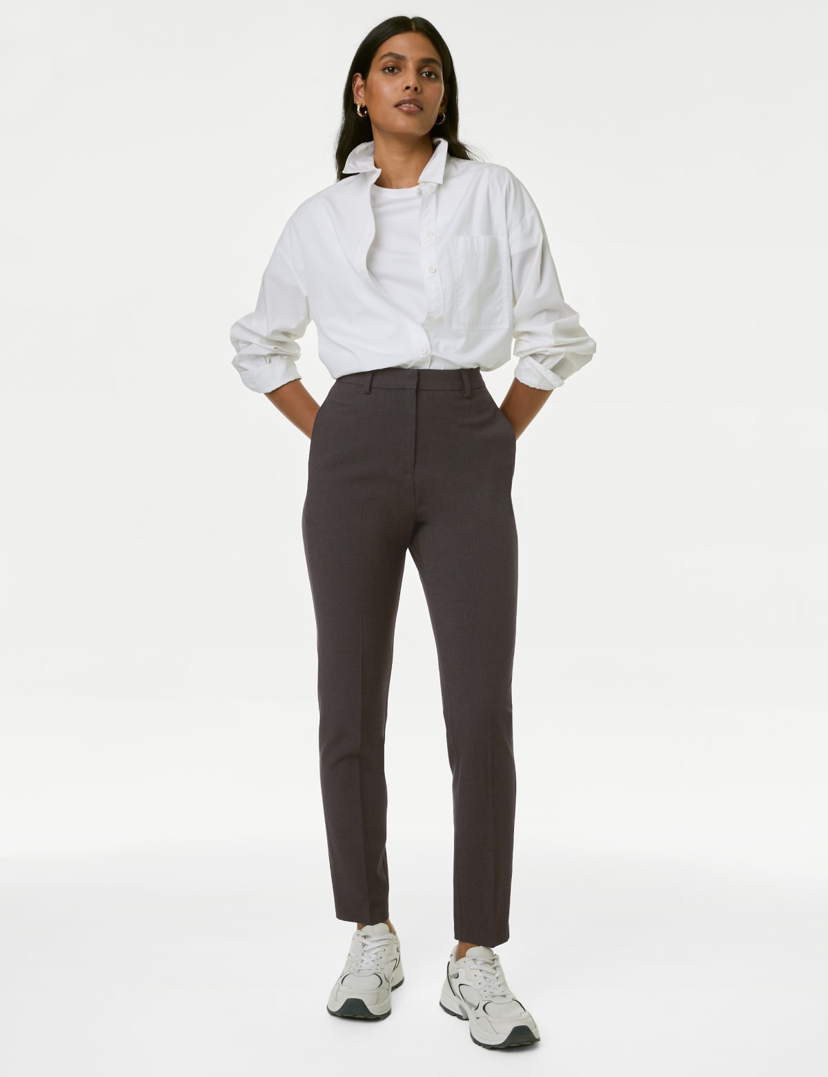 

Marks & Spencer Slim Fit Ankle Grazer Trousers with Stretch (FEMALE, CHARCOAL, 14-REG)