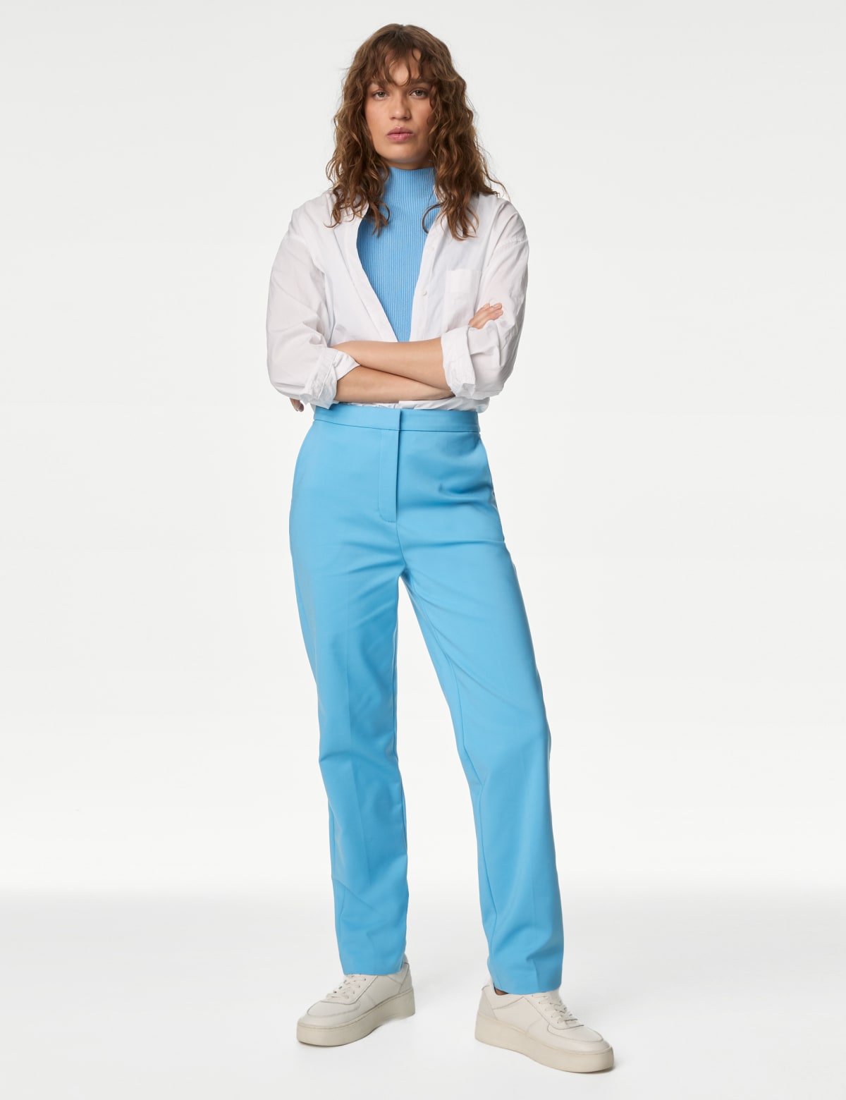 

Marks & Spencer Cotton Blend Slim Fit Ankle Grazer Trousers (FEMALE, SKY BLUE, 10-REG)