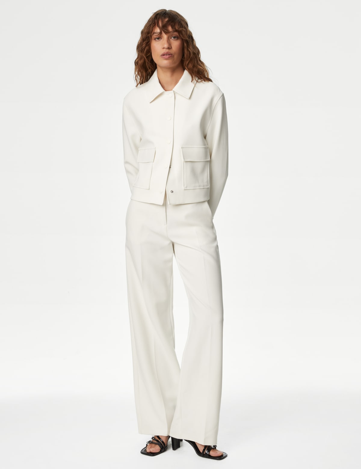 

Marks & Spencer Twill Tailored Wide Leg Trousers (FEMALE, IVORY, 14-REG)