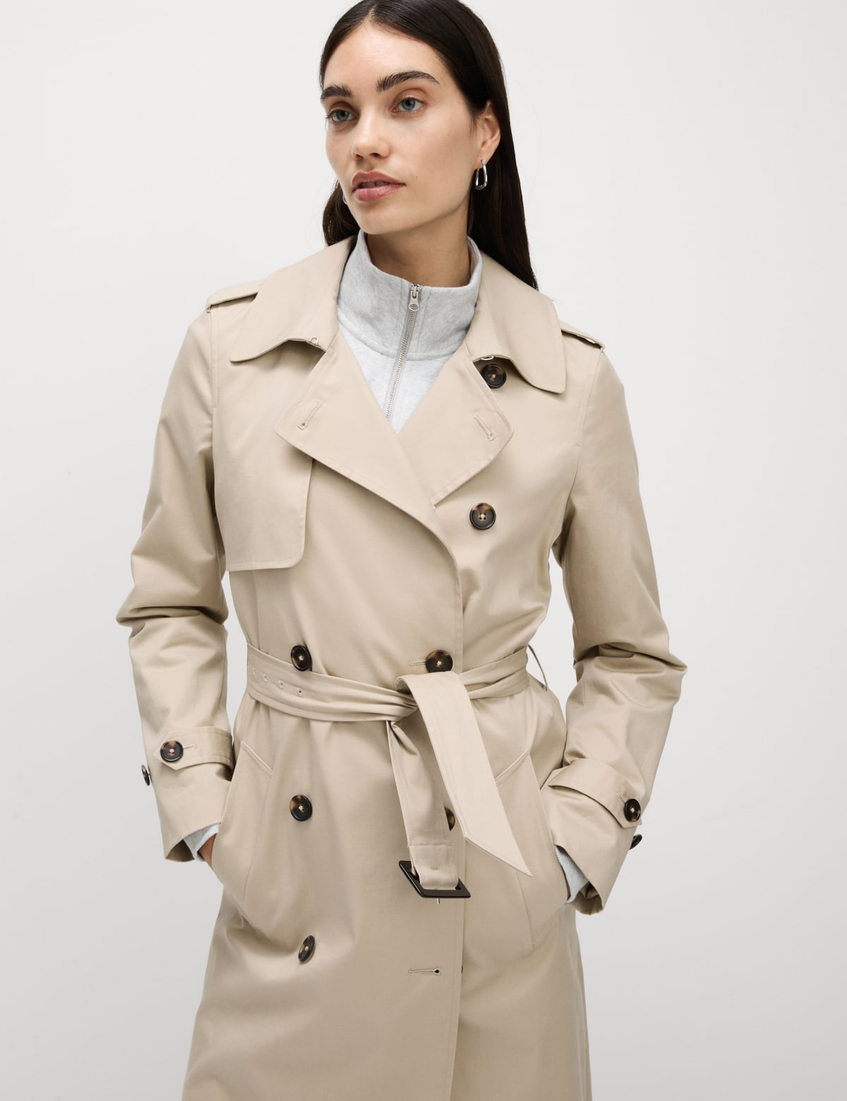 

Marks & Spencer Cotton Rich Belted Longline Trench Coat (FEMALE, BUFF, 20)