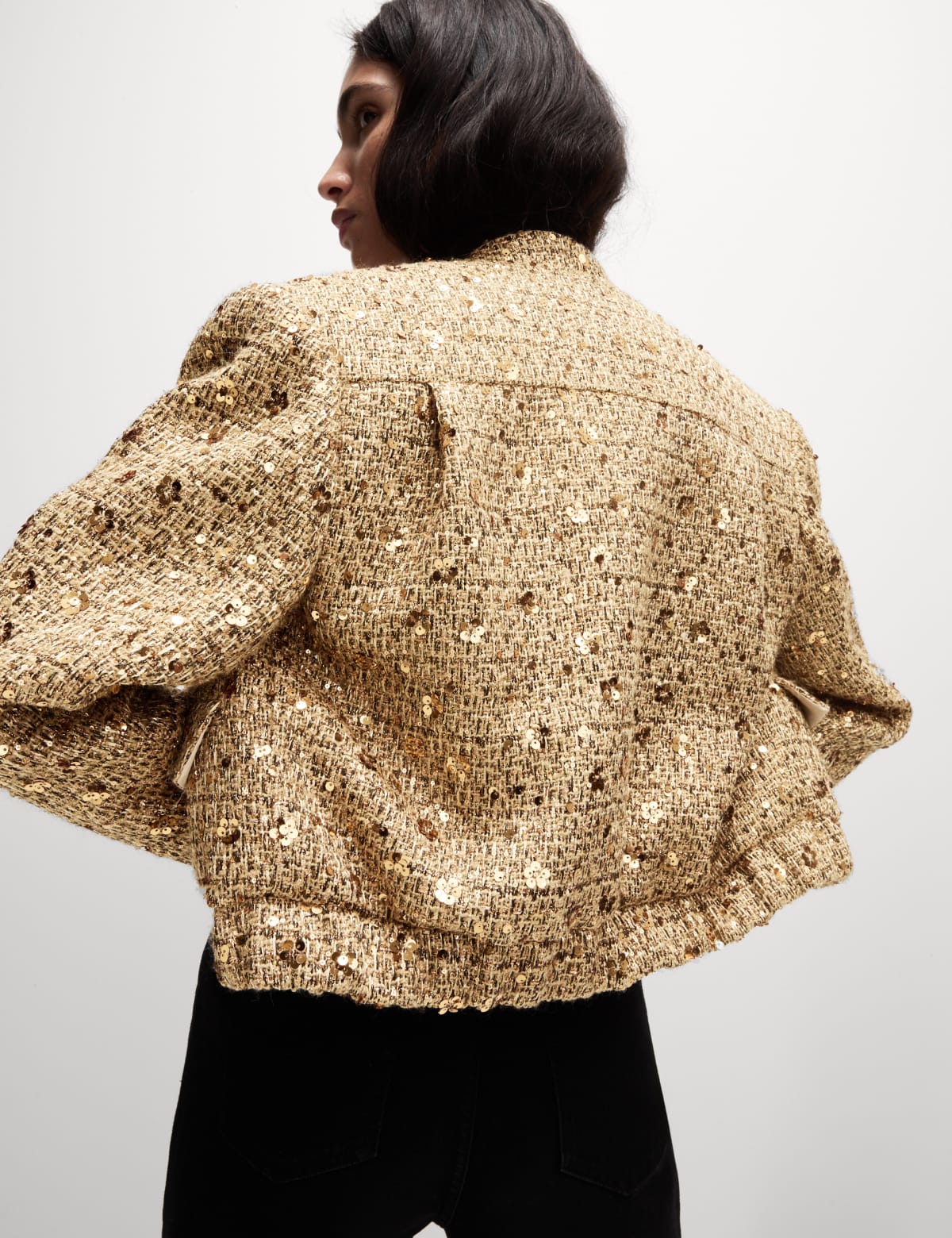 

Marks & Spencer Tweed Sequin Cropped Jacket (FEMALE, GOLD MIX, 16)