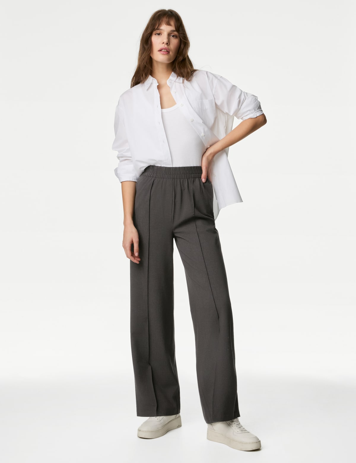 

Marks & Spencer Wide Leg Trousers (FEMALE, CHARCOAL, 14-REG)