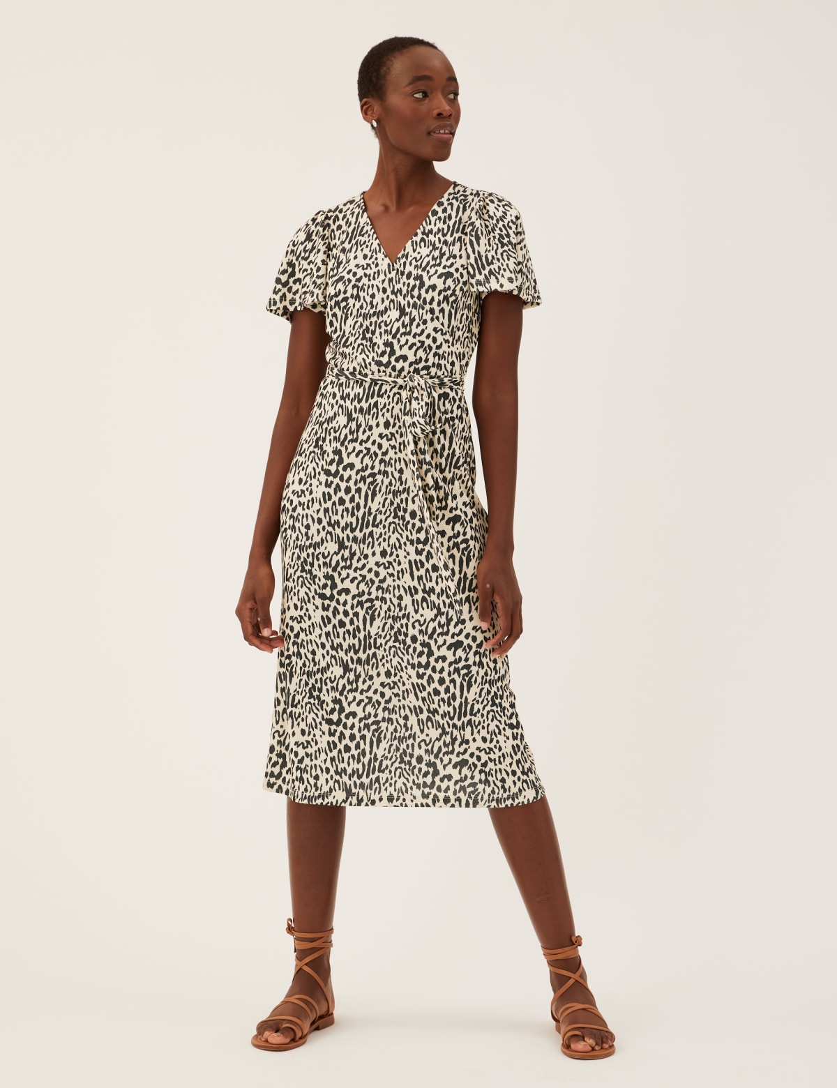 

Marks & Spencer Jersey Animal Print V-Neck Midi Wrap Dress (FEMALE, NATURAL MIX, 18-REG)
