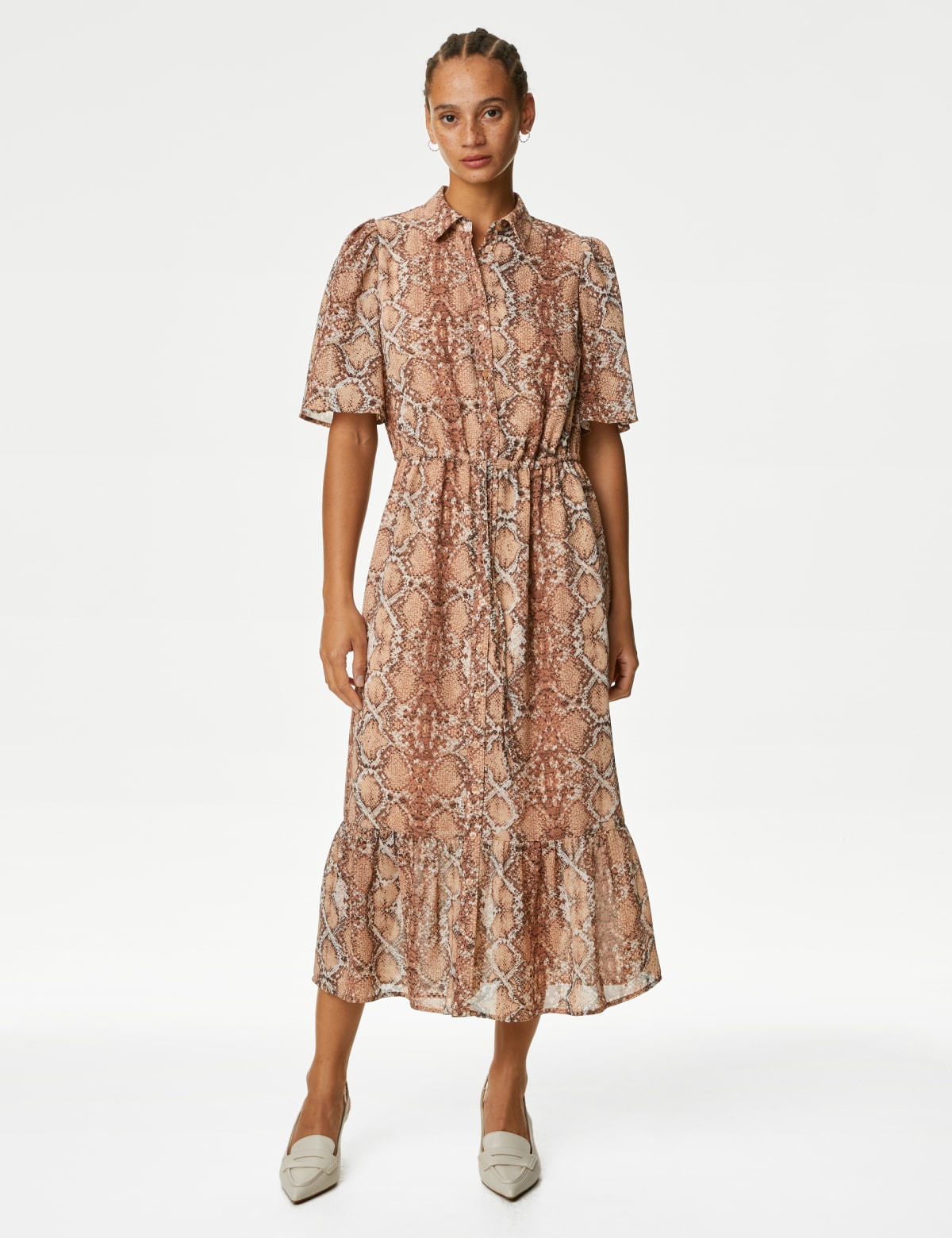 

Marks & Spencer Snake Print Midi Shirt Dress (FEMALE, NATURAL MIX, 14-PET)