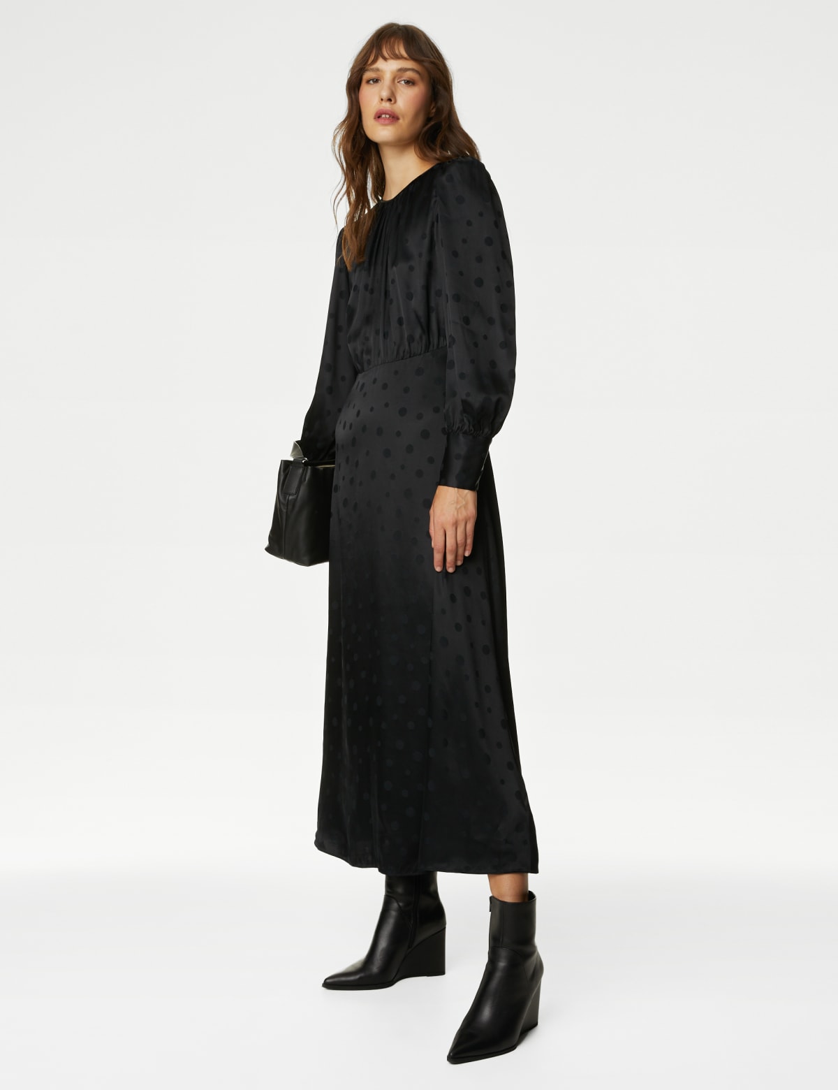 

Marks & Spencer Jacquard Polka Dot Midaxi Tea Dress (FEMALE, BLACK, 6-PET)