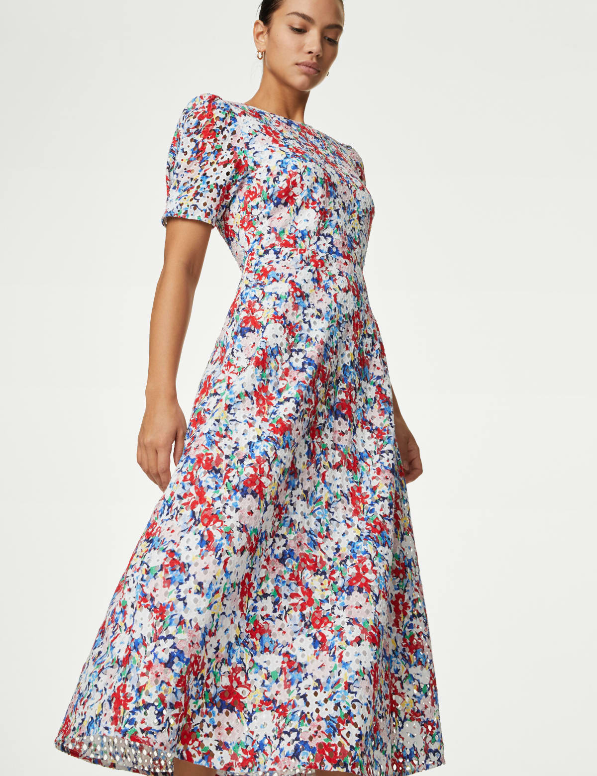 

Marks & Spencer Pure Cotton Floral Cutwork Detail Midi Tea Dress (FEMALE, MULTI, 12-PET)