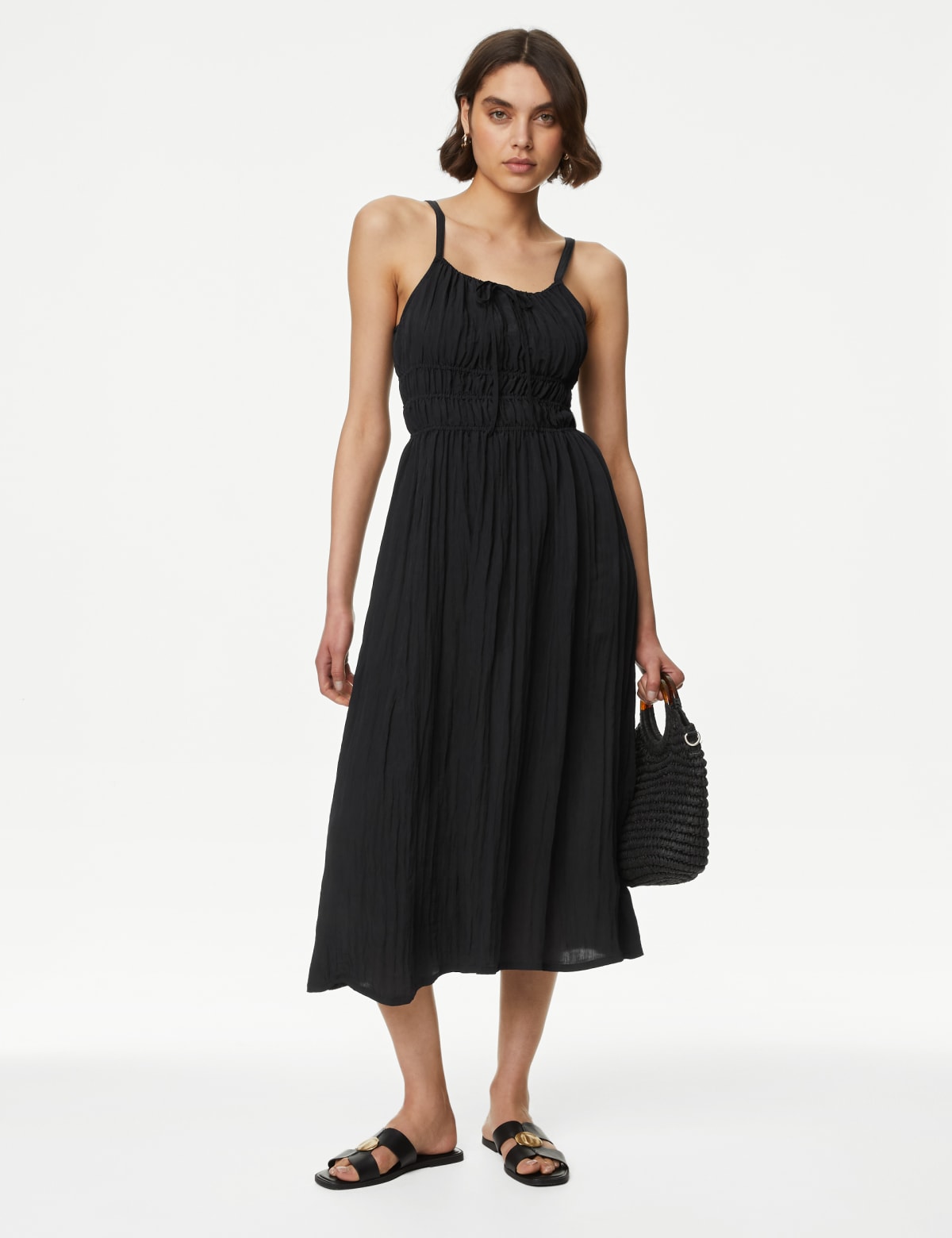 

Marks & Spencer Crinkle Smocked Cami Midi Slip Dress (FEMALE, BLACK, 18-PET)