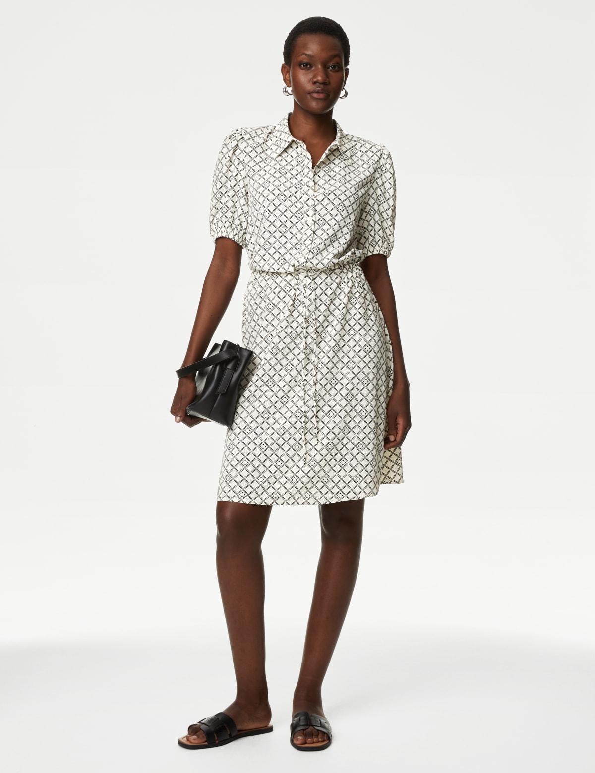 

Marks & Spencer Printed Collared Tie Waist Mini Shirt Dress (FEMALE, IVORY MIX, 14-PET)