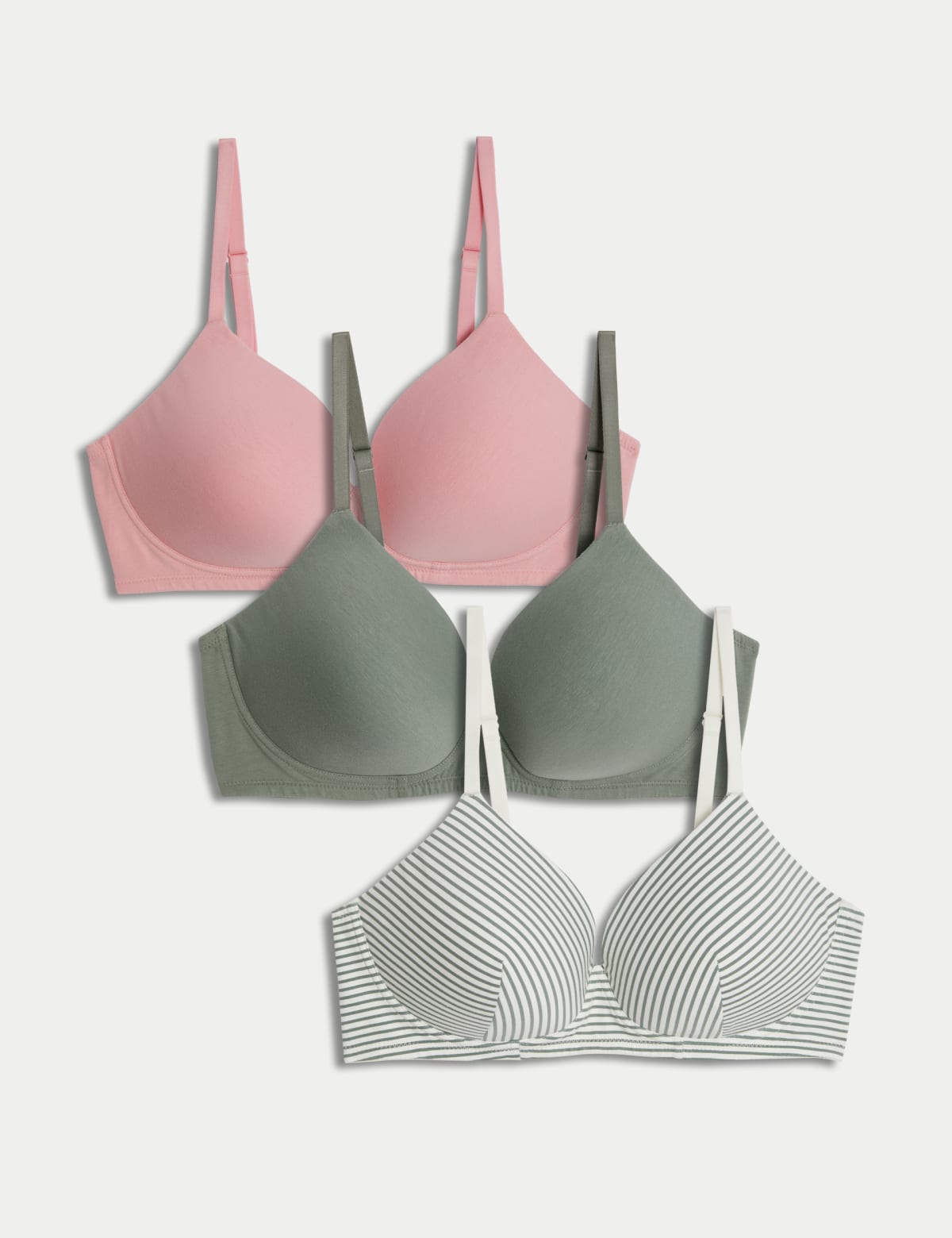 

Marks & Spencer 3pk Cotton Rich Non Wired T-Shirt Bras (A-E) (FEMALE, GREEN MIX, 40-DD)