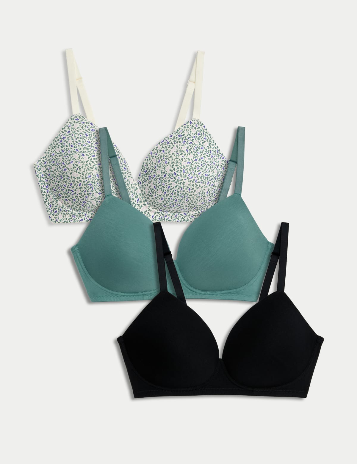 

Marks & Spencer 3pk Cotton Rich Non Wired T-Shirt Bras (A-E) (FEMALE, CREAM MIX, 40-DD)