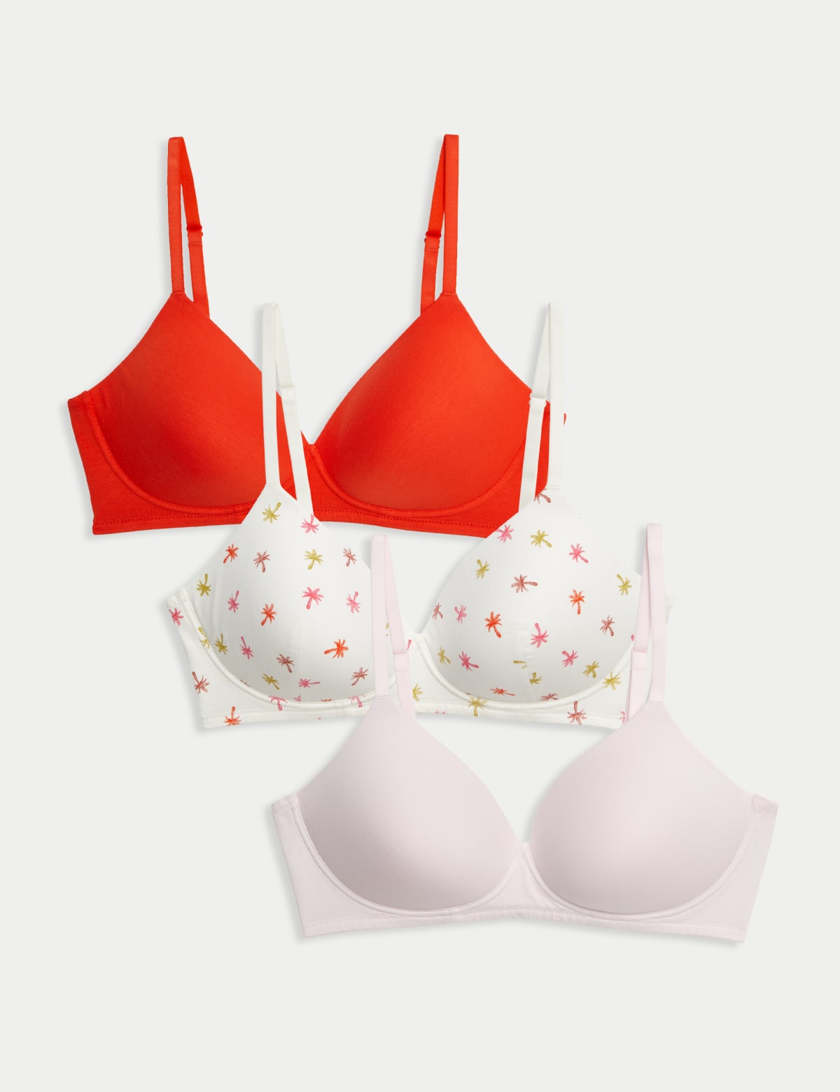 

Marks & Spencer 3pk Cotton Rich Non Wired T-Shirt Bras (A-E) (FEMALE, ORANGE MIX, 36-C)