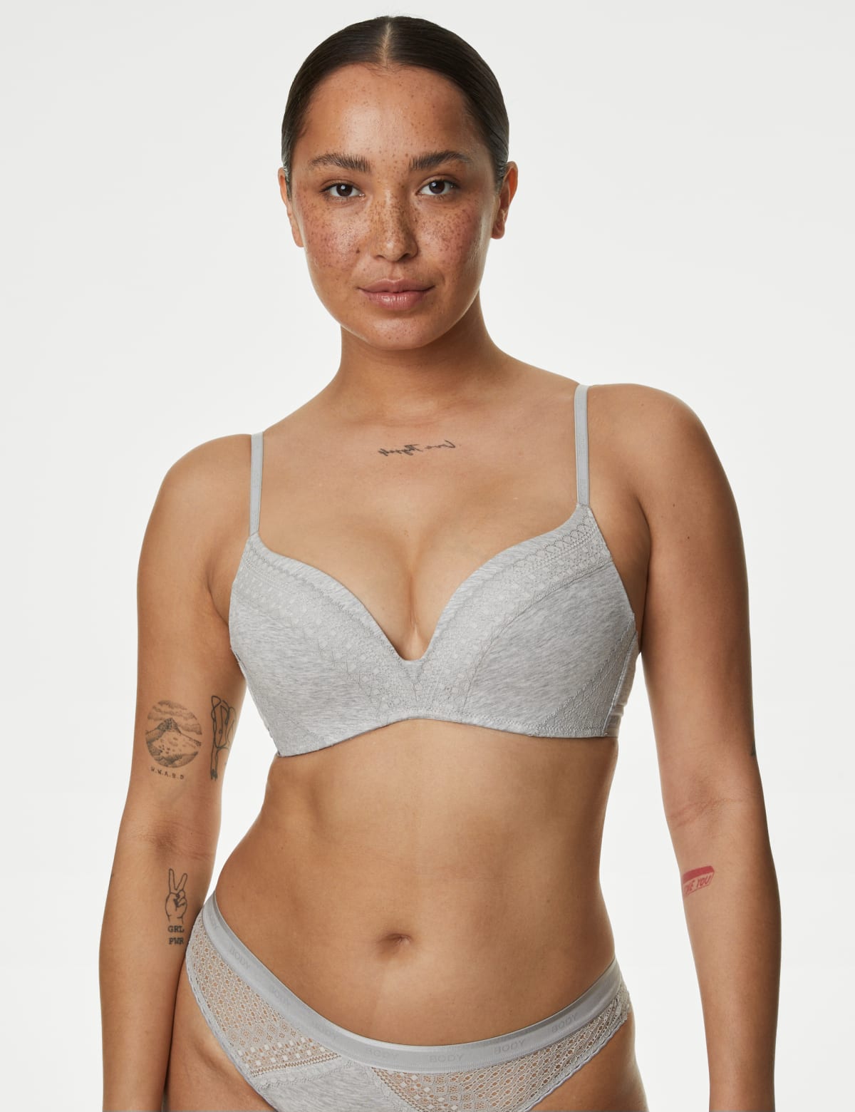 

Marks & Spencer Cotton with Cool Comfort™ Non-Wired Push Up Bra (FEMALE, GREY MARL, 34-D)