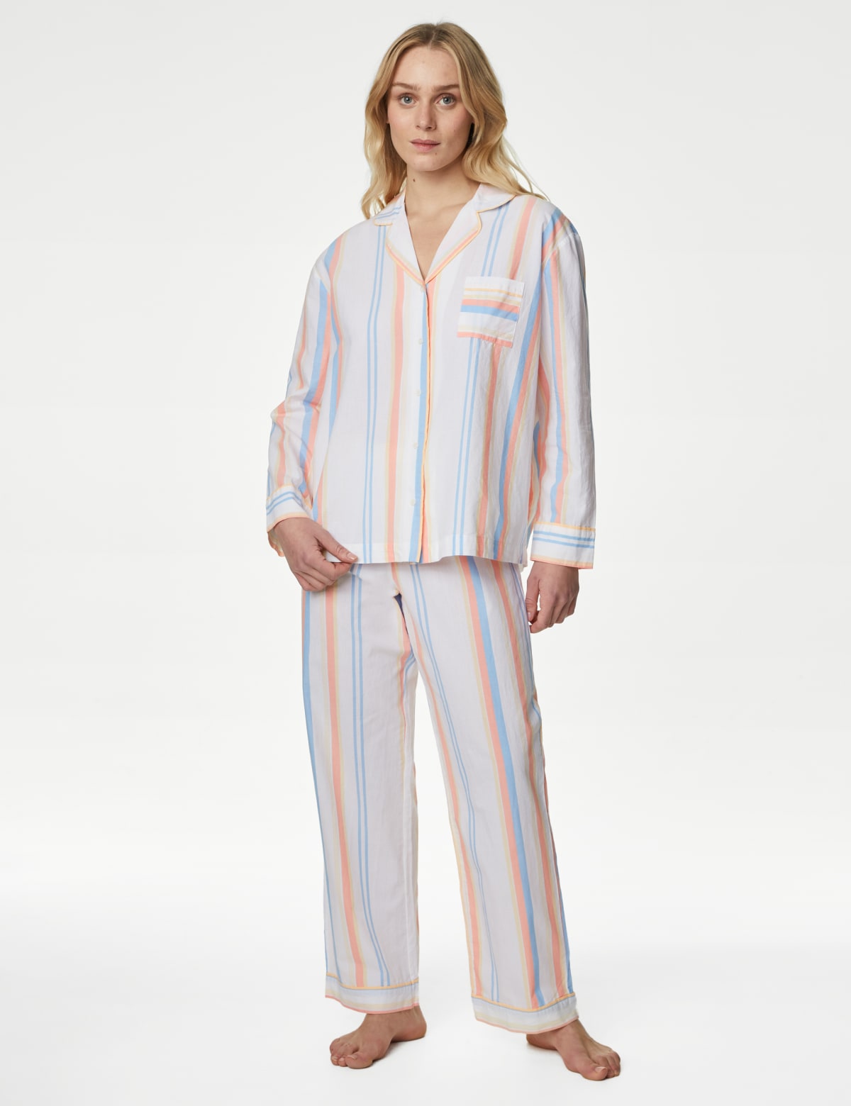 

Marks & Spencer Pure Cotton Striped Pyjama Set (FEMALE, IVORY MIX, 18)