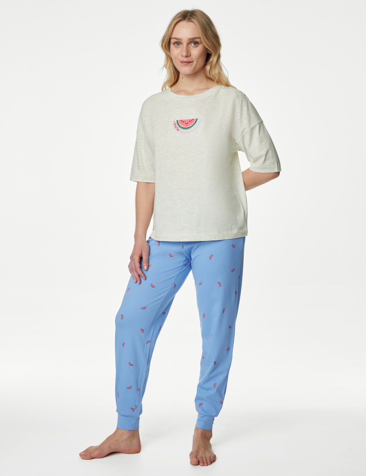 

Marks & Spencer Cotton Rich Watermelon Print Pyjama Set (FEMALE, CORNFLOWER MIX, L)