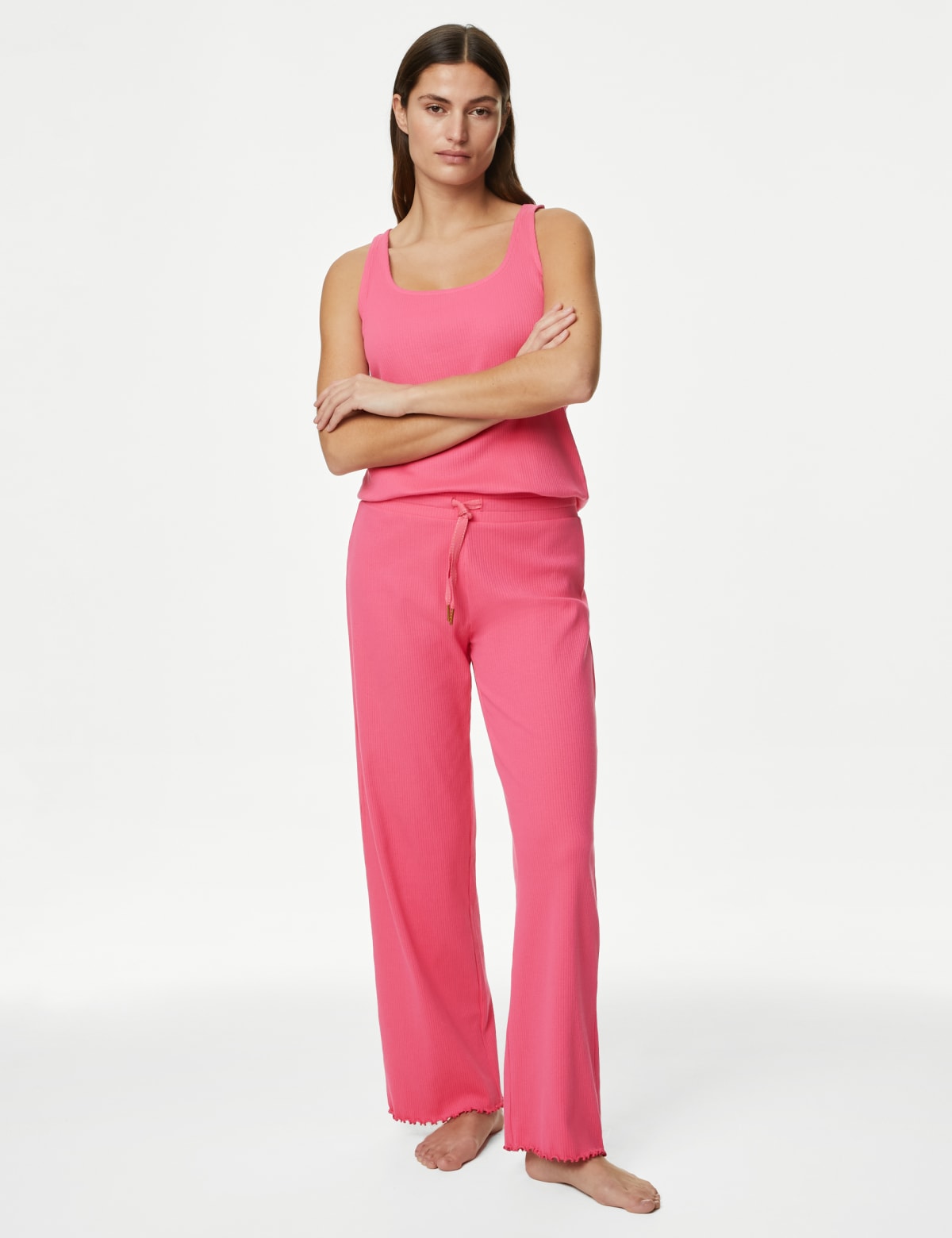 

Marks & Spencer Cotton Rich Ribbed Lounge Pants (FEMALE, WATERMELON, S-LNG)