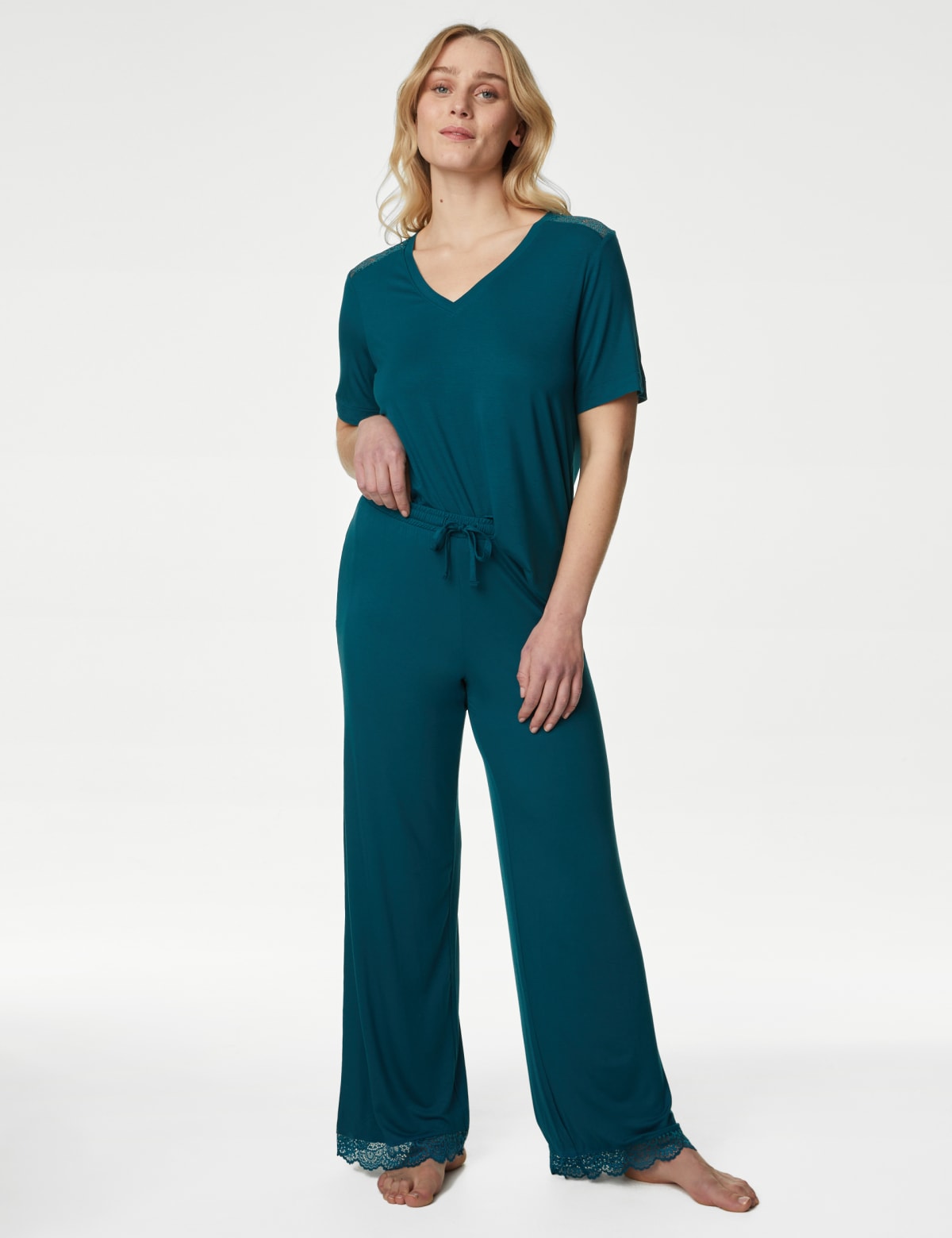 

Marks & Spencer Body Soft™ Wide Leg Pyjama Bottoms (FEMALE, DARK TEAL, S-REG)