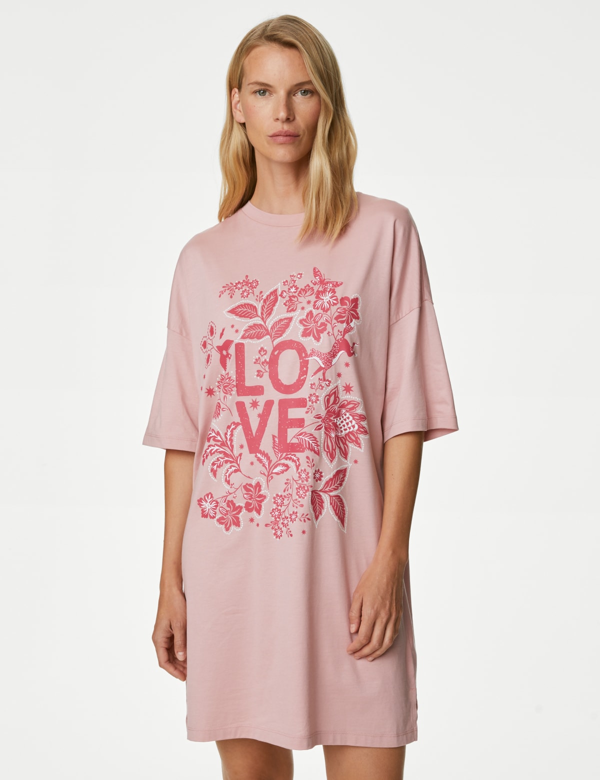 

Marks & Spencer Cotton Modal Love Slogan Nightdress (FEMALE, ANTIQUE ROSE, S)