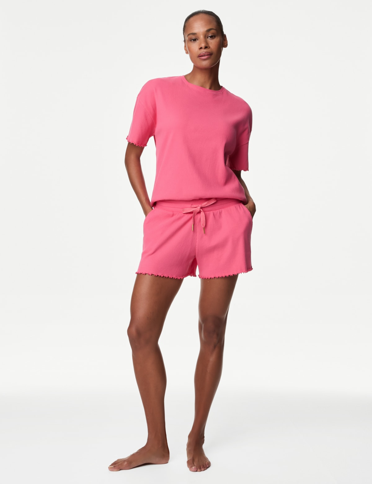 

Marks & Spencer Cotton Rich Ribbed Lounge Pyjama Shorts (FEMALE, WATERMELON, S)