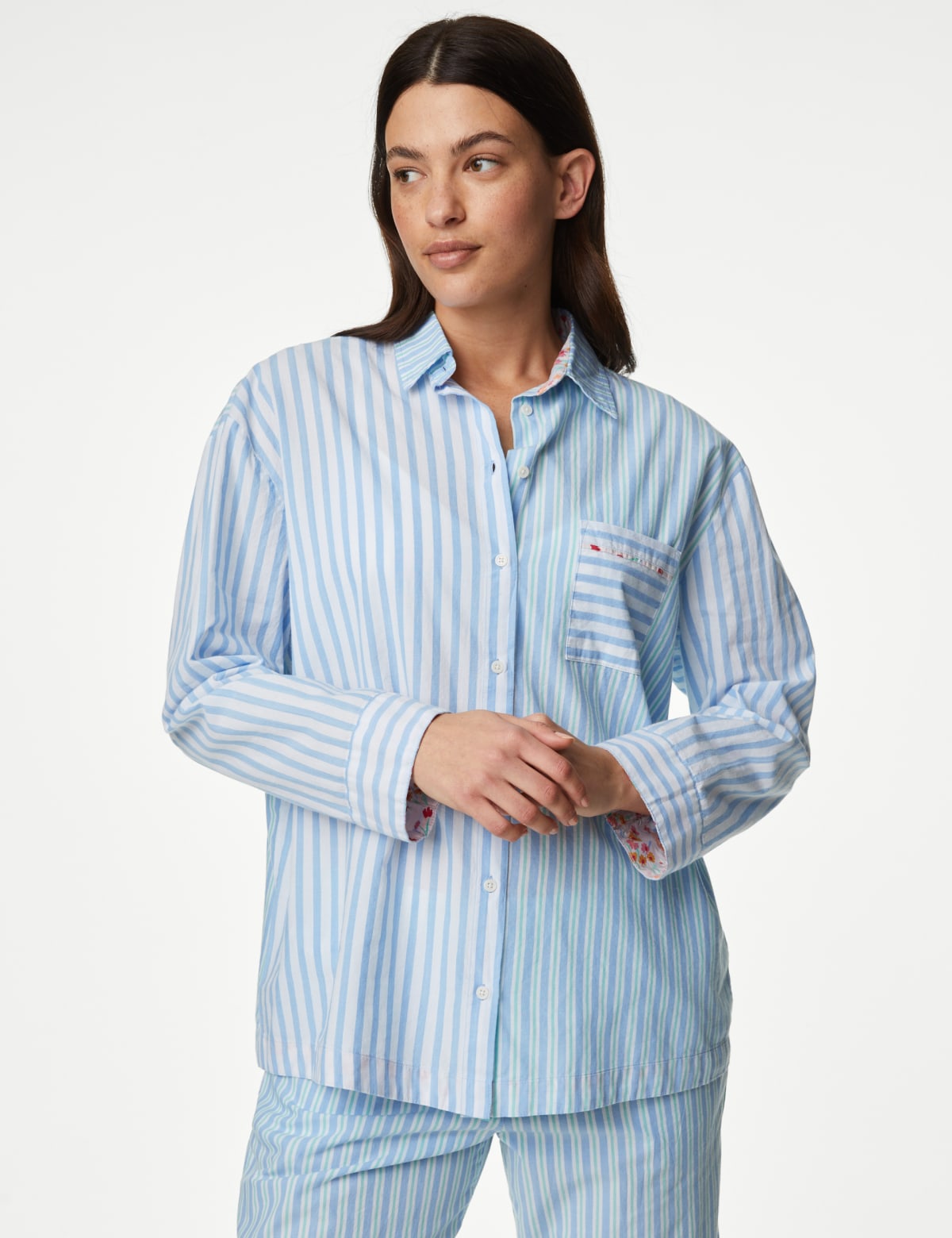 

Marks & Spencer Cool Comfort™ Pure Cotton Striped Pyjama Top (FEMALE, BLUE MIX, 8)