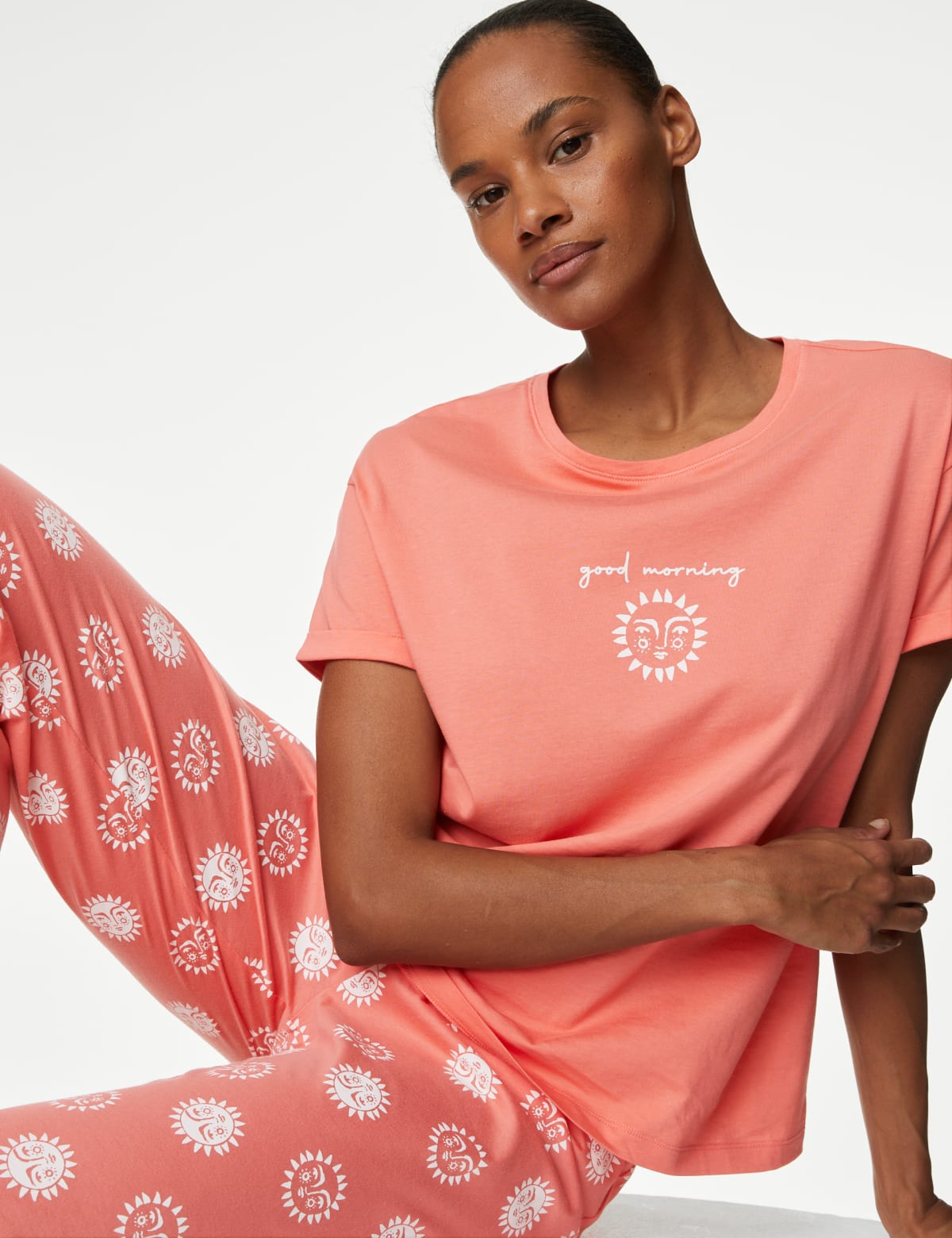 

Marks & Spencer Pure Cotton Printed Pyjama Set (FEMALE, CORAL MIX, XL)