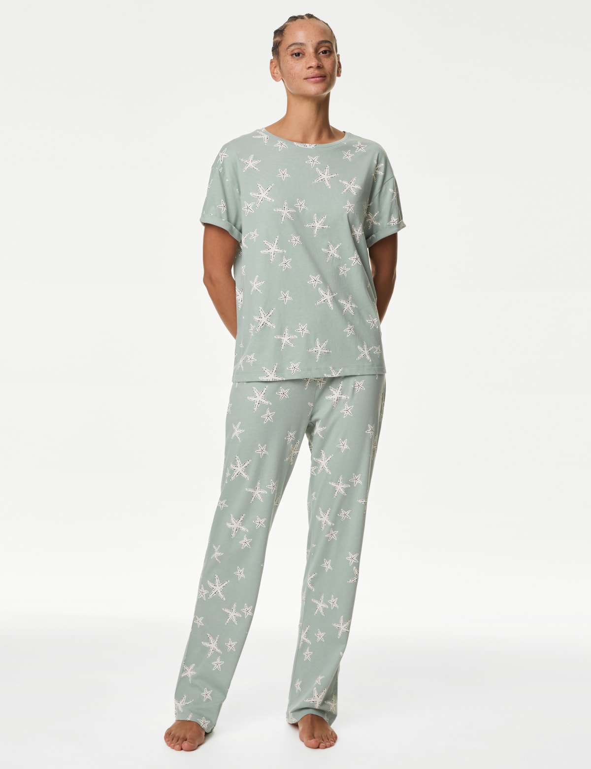 

Marks & Spencer Pure Cotton Printed Pyjama Set (FEMALE, GREEN MIX, L)