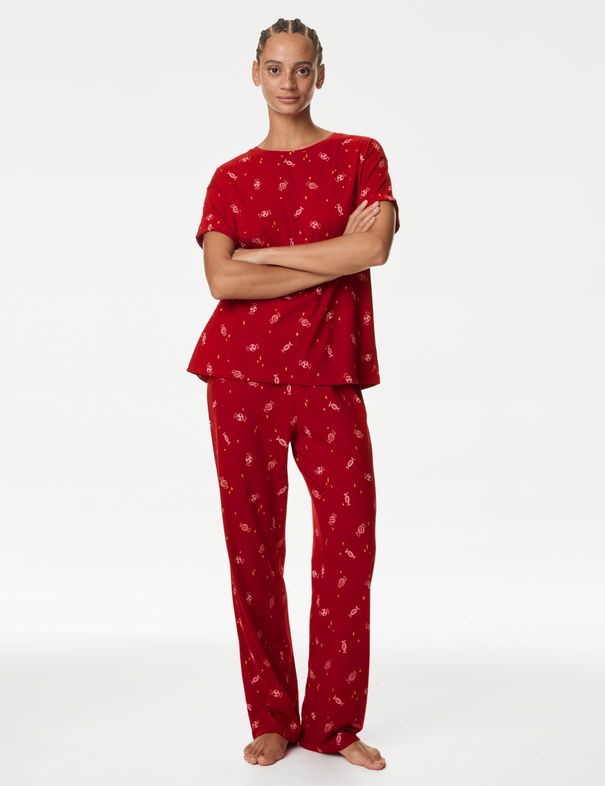 

Marks & Spencer Pure Cotton Printed Pyjama Set (FEMALE, RED MIX, L)