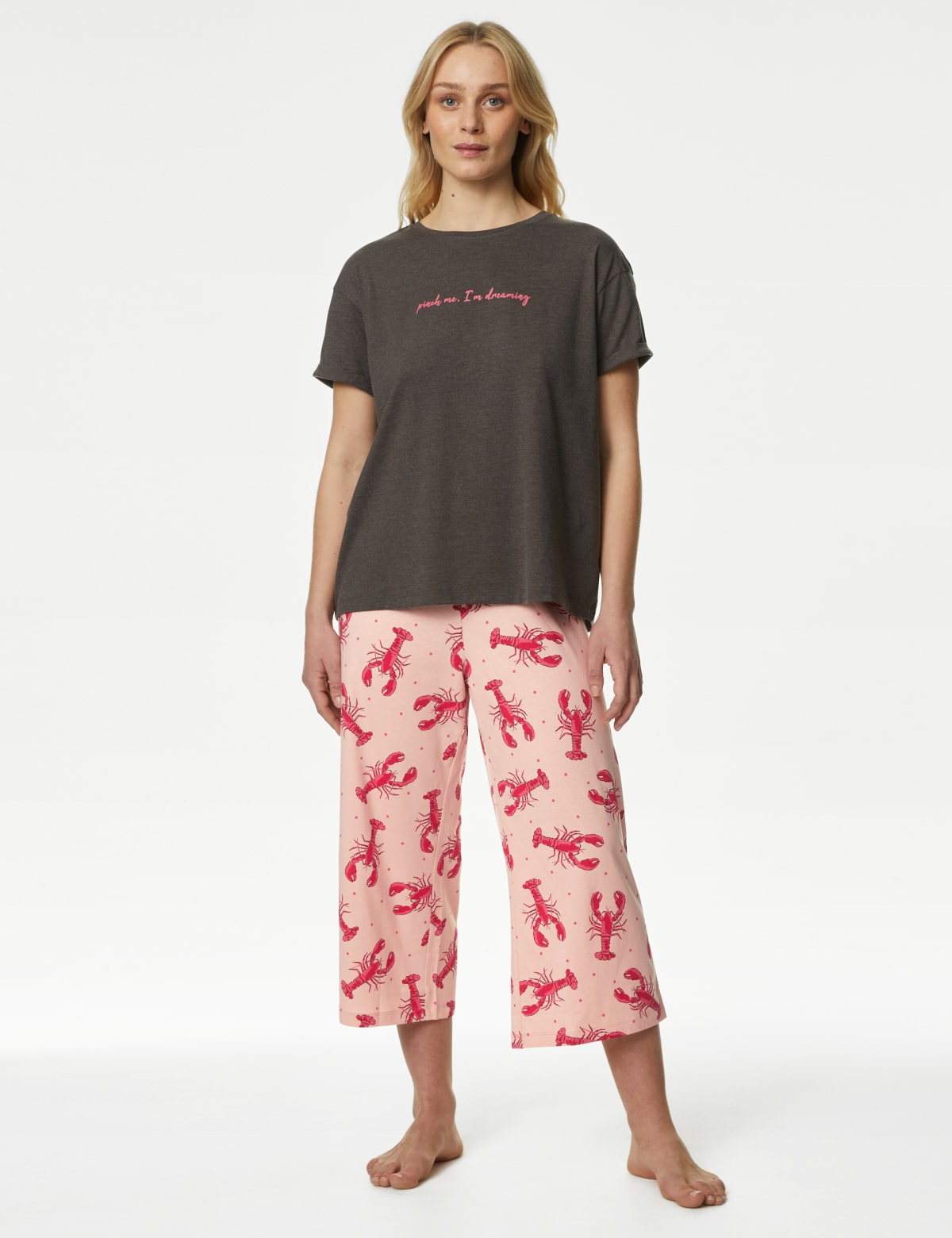 

Marks & Spencer Cotton Rich Crop Leg Pyjama Set (FEMALE, CHARCOAL MIX, L)