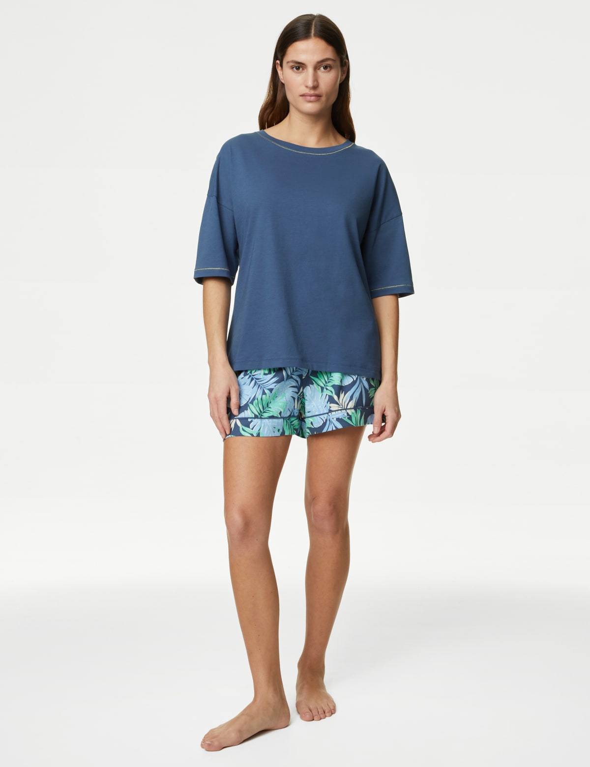 

Marks & Spencer Cotton Rich Printed Shortie Set (FEMALE, BLUE MIX, 10)