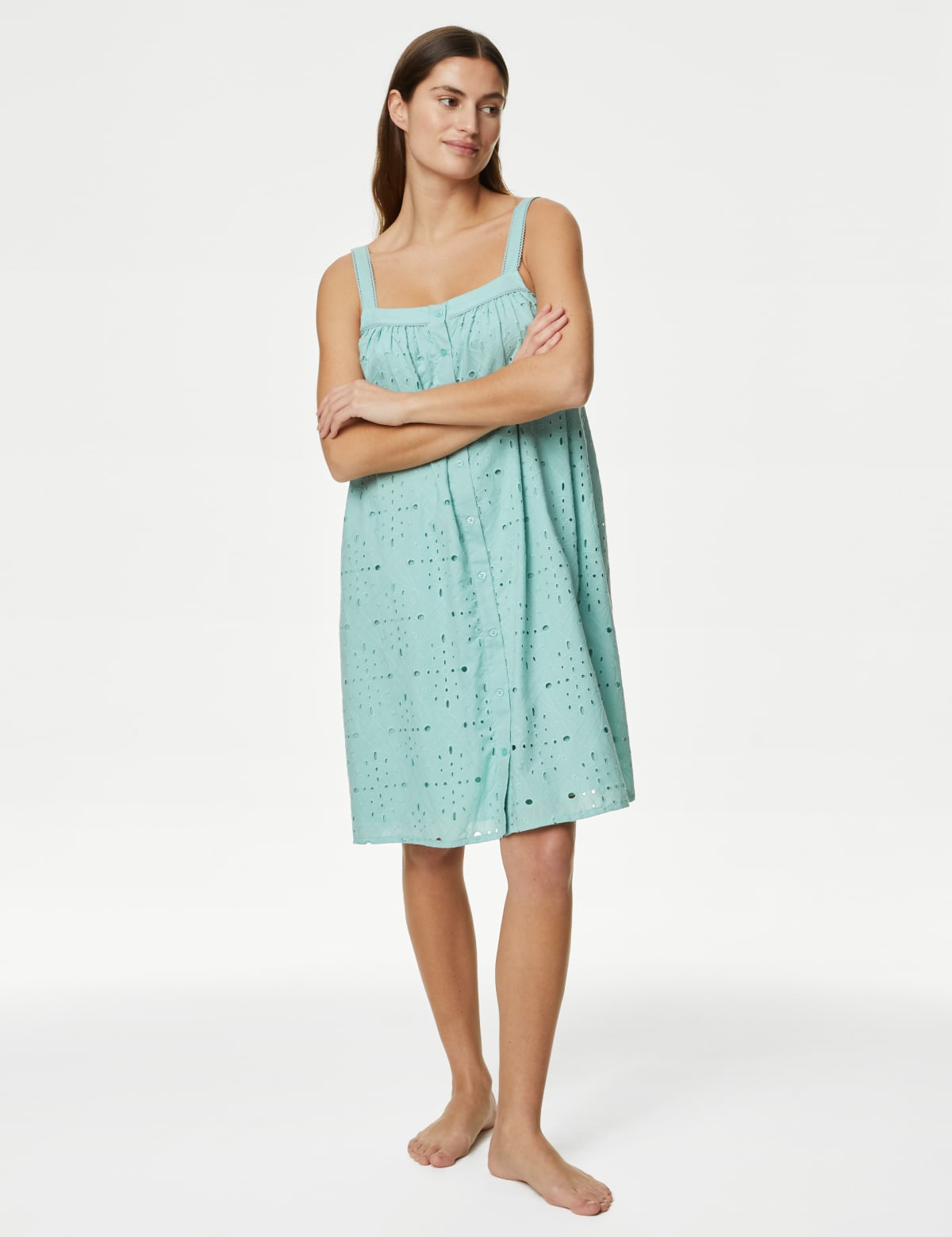 

Marks & Spencer Pure Cotton Broderie Chemise (FEMALE, SEA GREEN, 14)