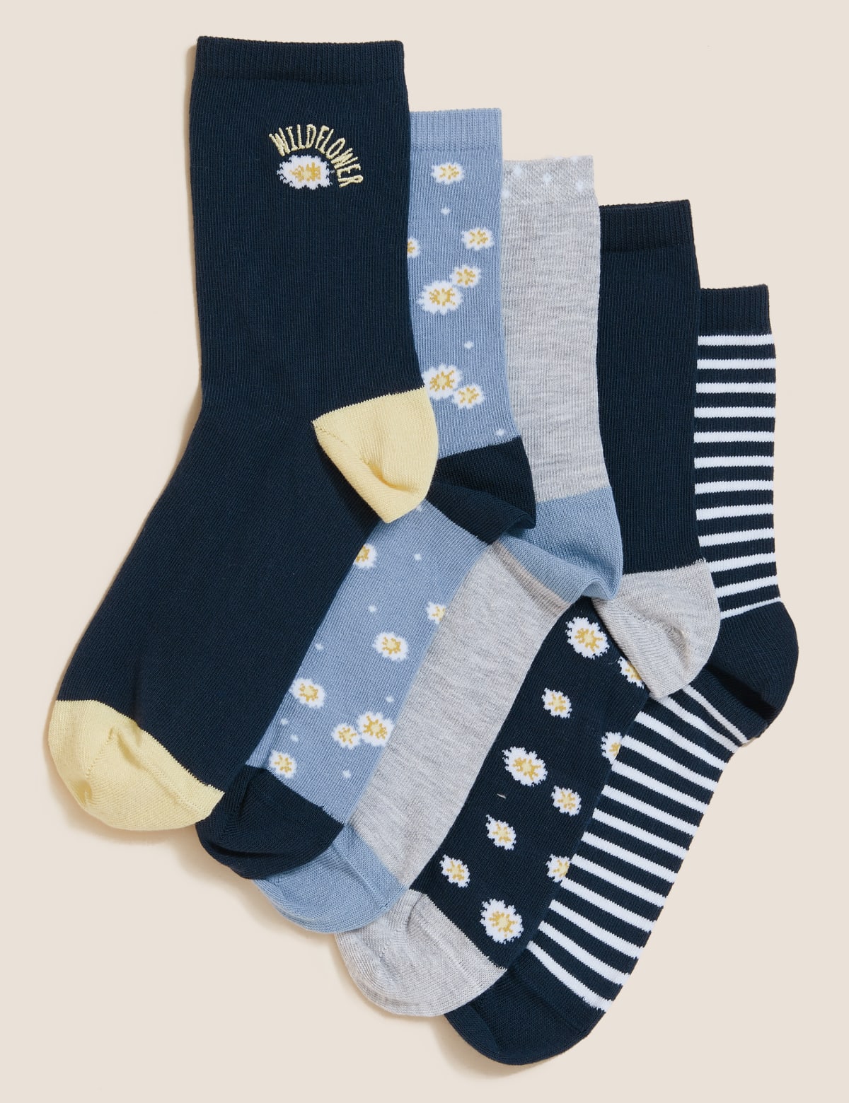 

Marks & Spencer 5pk Cotton Rich Daisy Ankle High Socks (FEMALE, NAVY MIX)