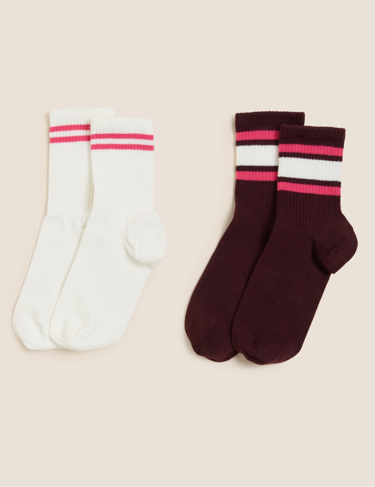 

Marks & Spencer 2pk Cotton Rich Striped Ankle High Socks (FEMALE, WHITE MIX)