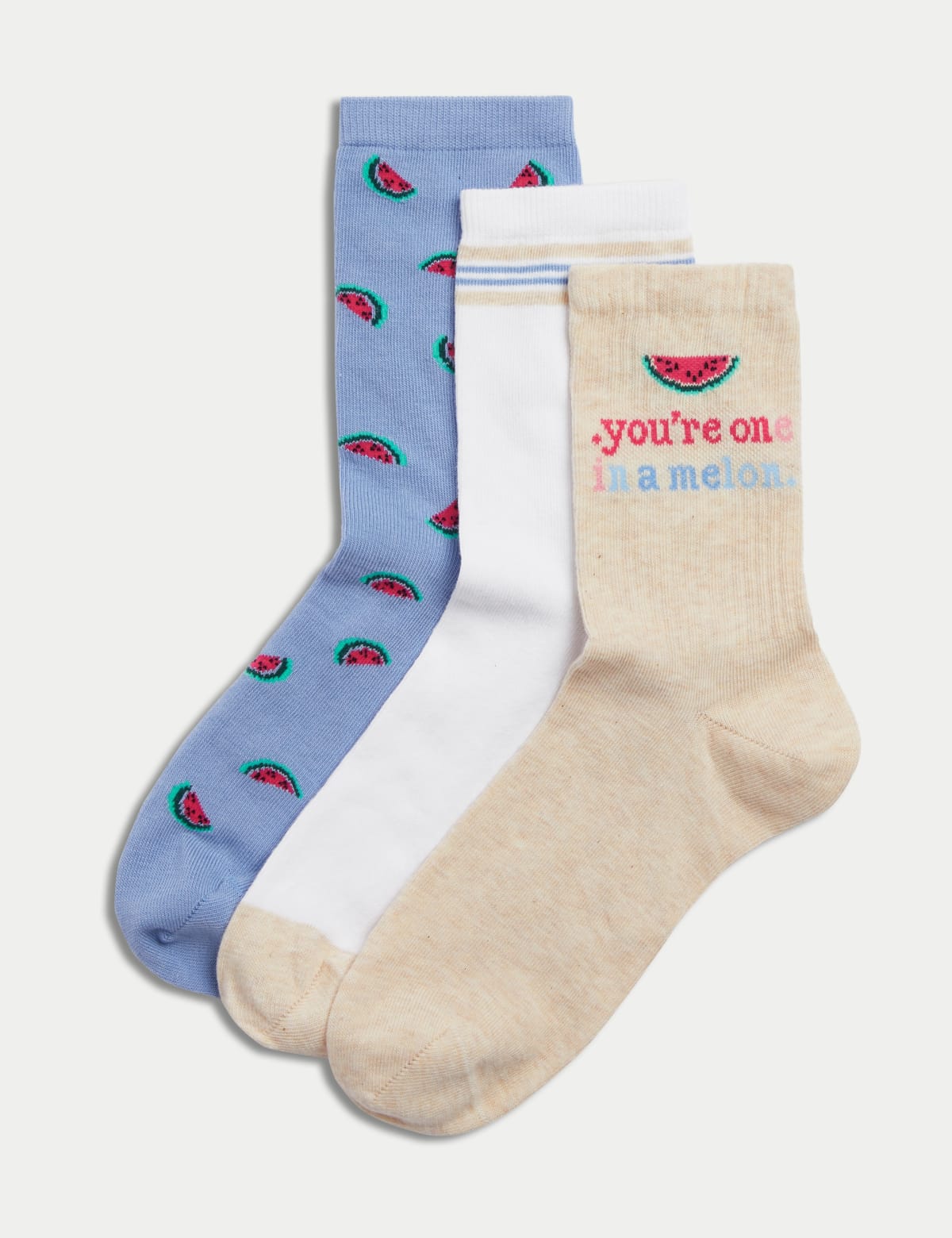 

Marks & Spencer 3pk Cotton Blend Watermelon Ankle High Socks (FEMALE, OATMEAL MIX)