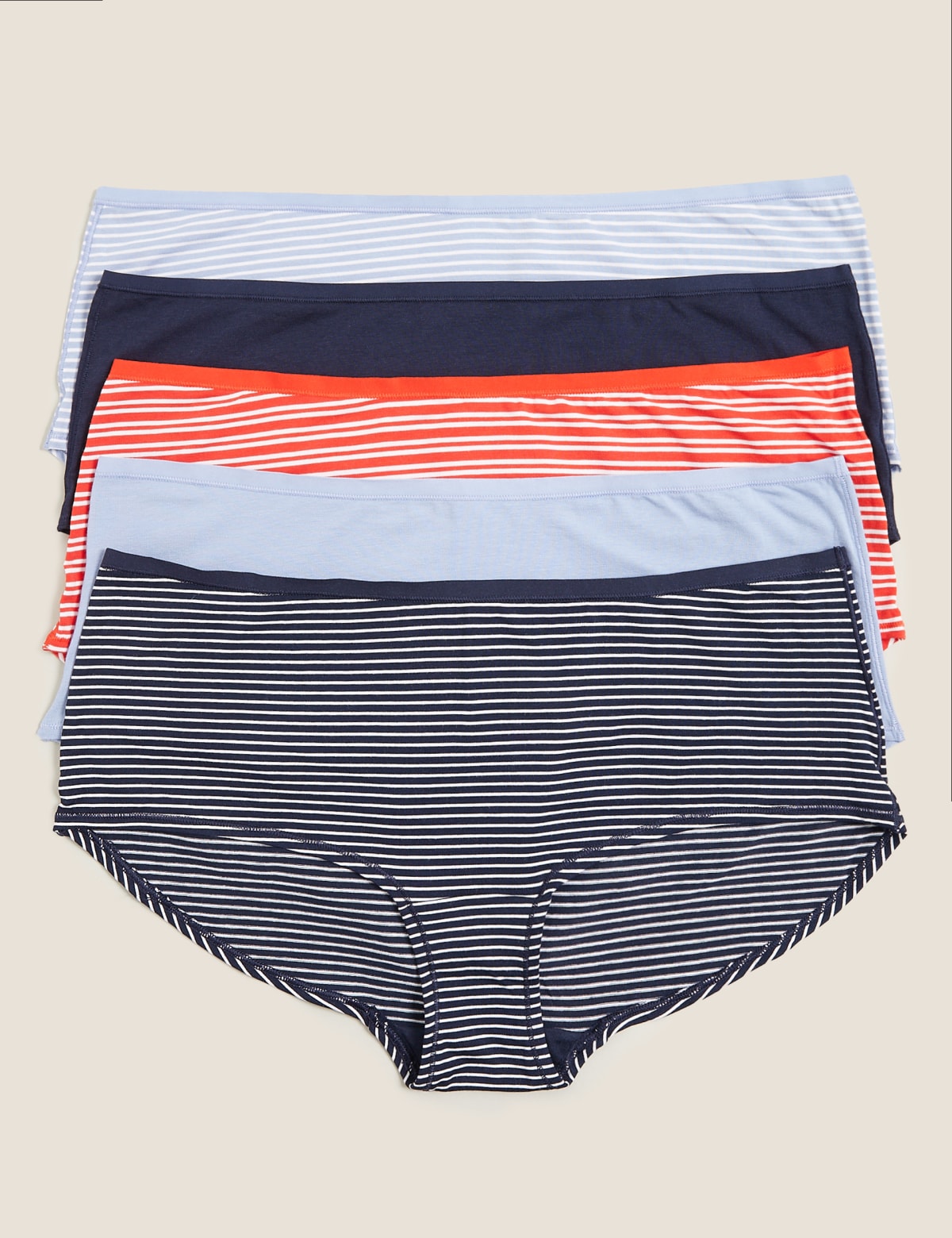 

Marks & Spencer 5pk Cotton Printed Stripe Shorts (FEMALE, NAVY MIX, 12)