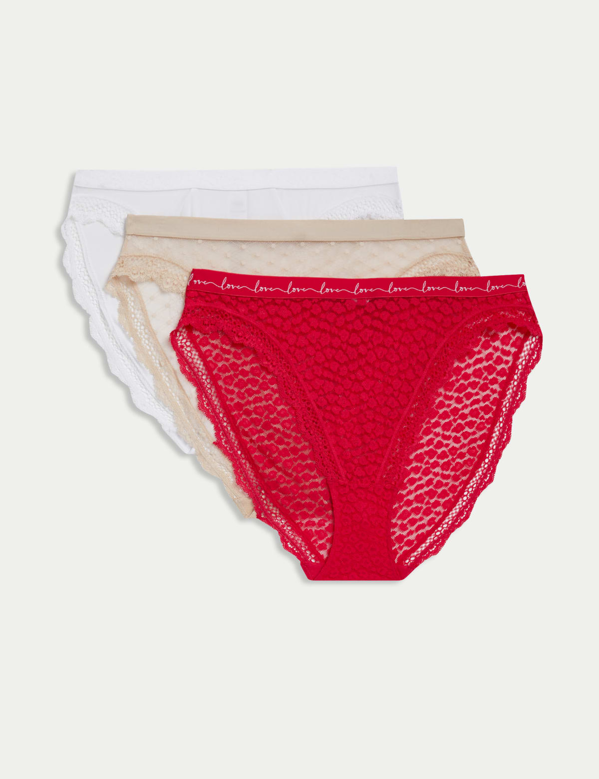 

Marks & Spencer 3pk Mesh & Lace High Leg Knickers (FEMALE, GERANIUM, 6)