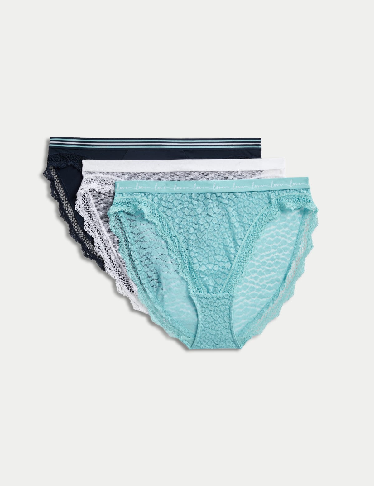 

Marks & Spencer 3pk Mesh & Lace High Leg Knickers (FEMALE, TURQUOISE MIX, 14)