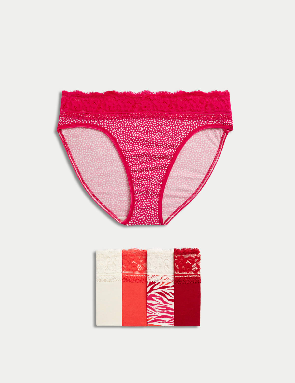 

Marks & Spencer 5pk Cotton Rich Printed High Leg Knickers (FEMALE, LACQUER RED, 18)