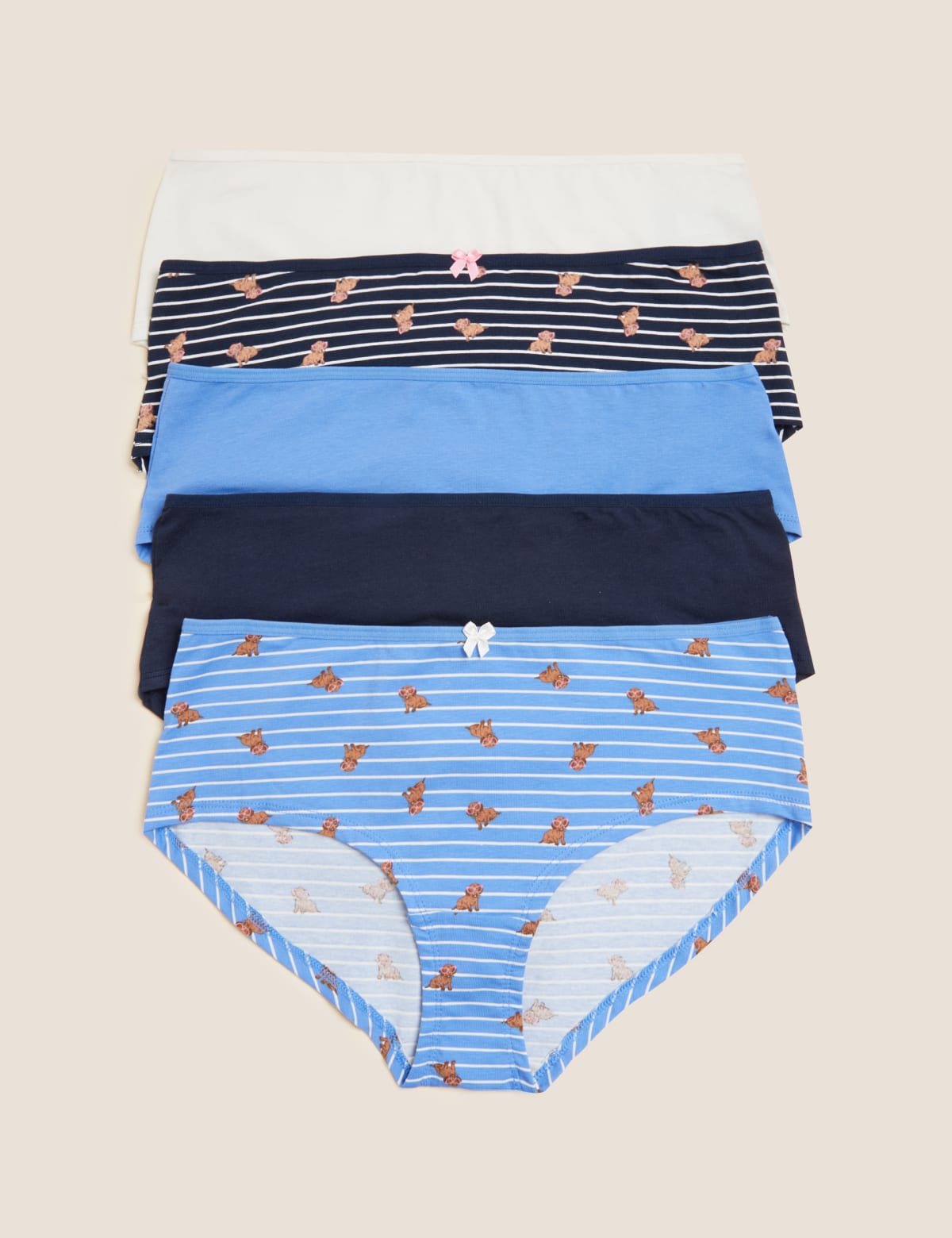 

Marks & Spencer 5pk Cotton Lycra Dog Print Low Rise Short (FEMALE, BLUE MIX, 8)