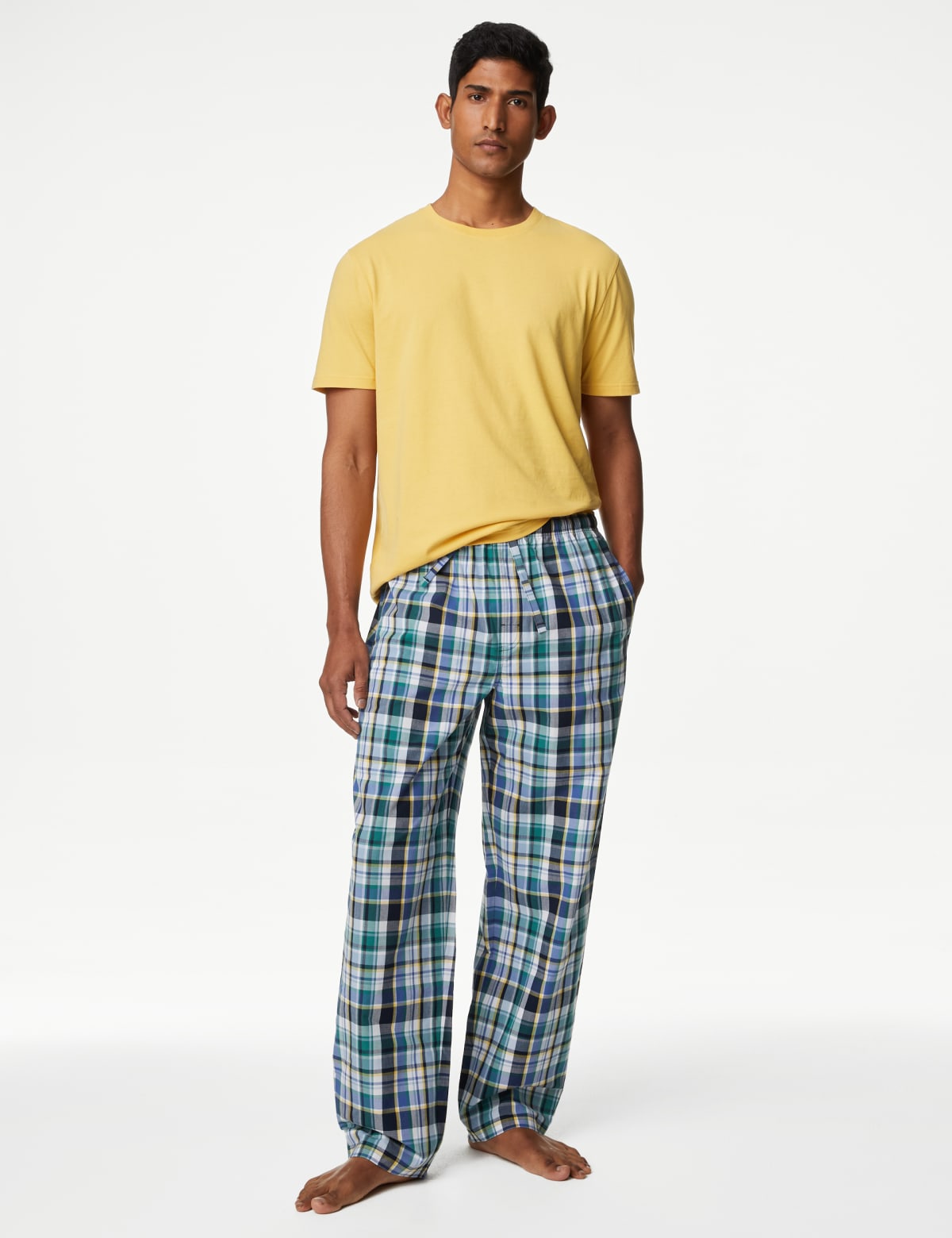 

Marks & Spencer Pure Cotton Checked Pyjama Set (MALE, YELLOW MIX, L)